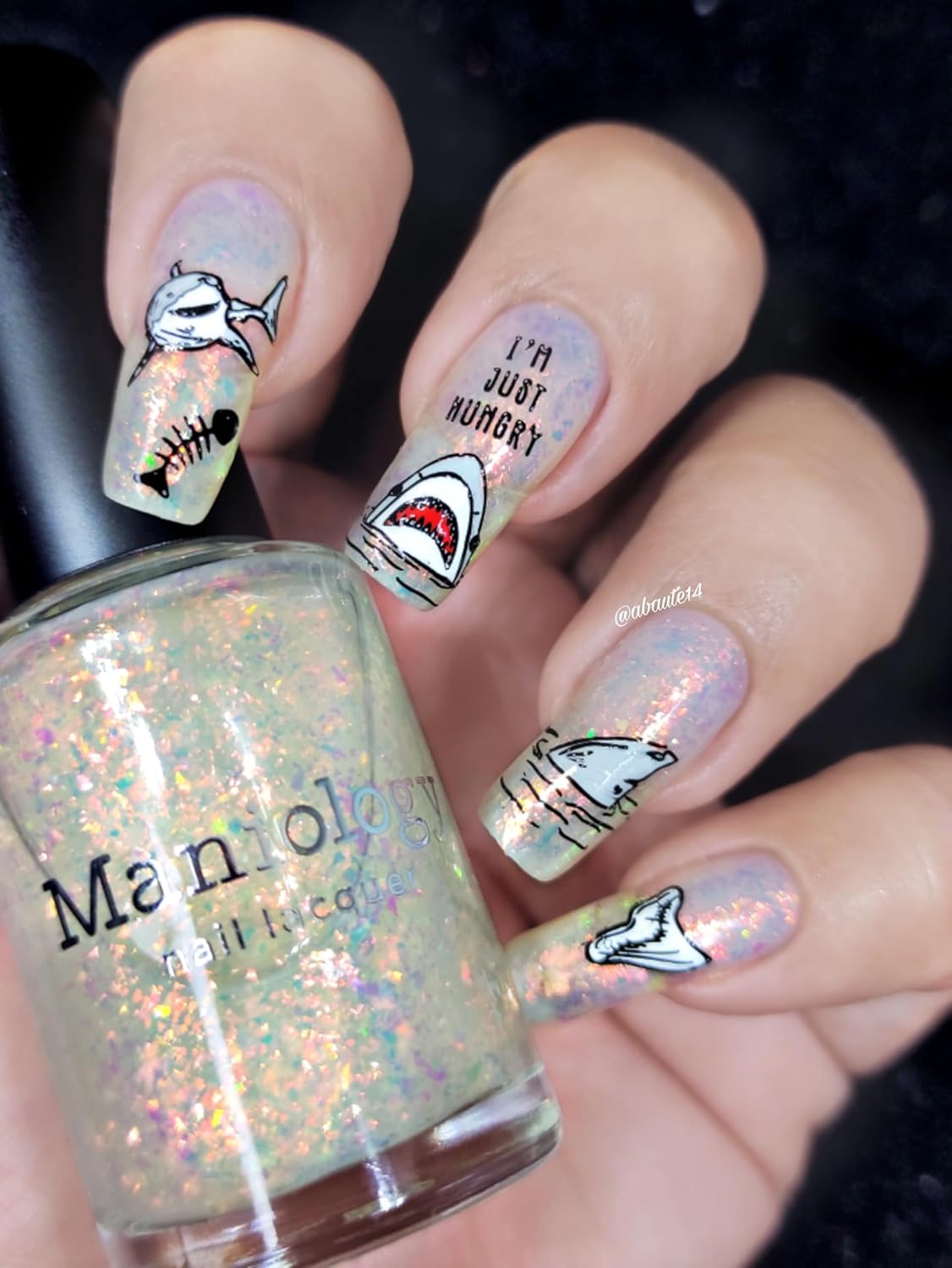 Maniology Kiss a Shark Nail Stamping Plate | Sharky Nail Art Manicure Designs, Sharks and Sea Creatures DIY Patterns - Reusable, Rectangular, Stainless Steel Nail Art Template