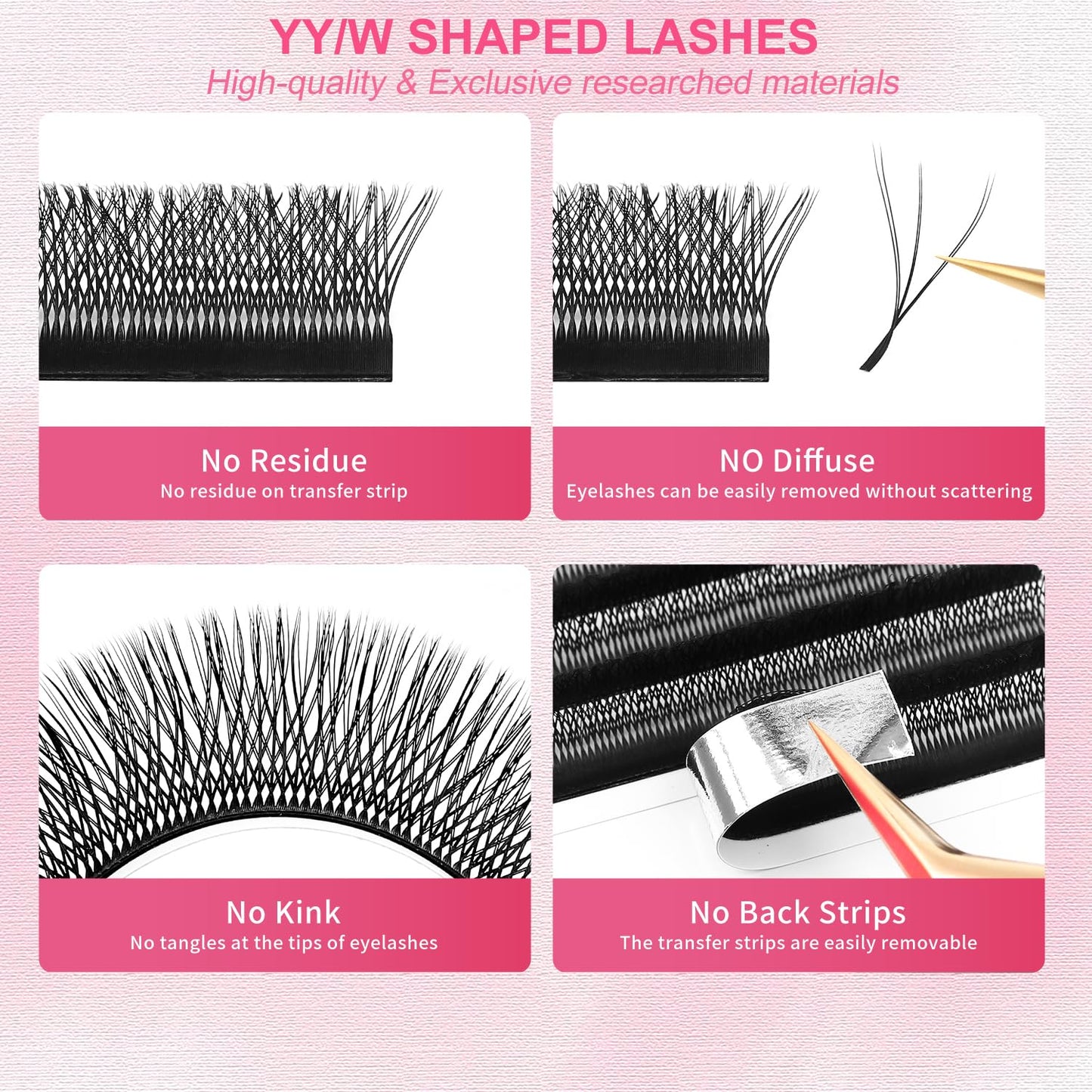Lash Extensions Double Tips 3D Eyelash Extensions W Shape 0.07mm Thickness C Curl 11mm Premade Fans Easy Fan Volume Matte Black Crisscross Eyelashes(W-3D-Double Tips-0.07-C,11mm)