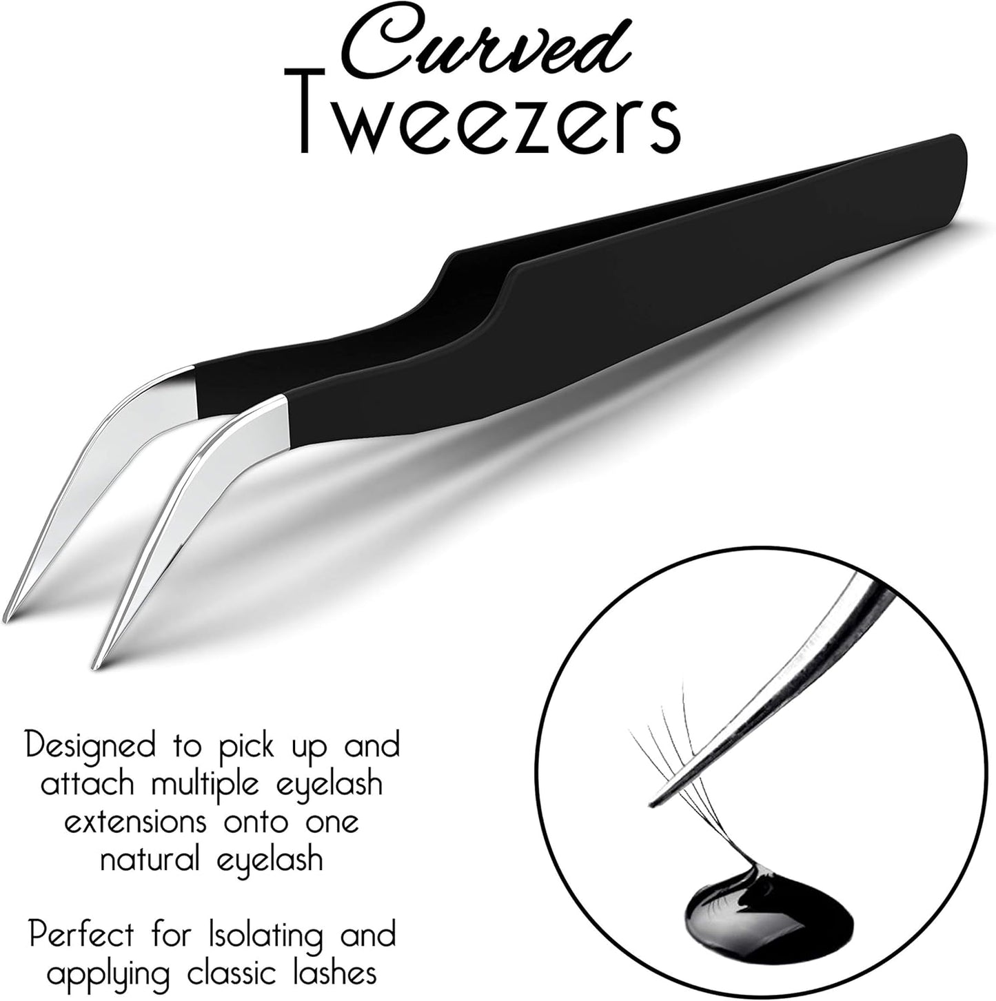 SIVOTE Lash Tweezers for Eyelash Extensions for Volume, Isolation & Classic Lashes, 3 Pack, Black