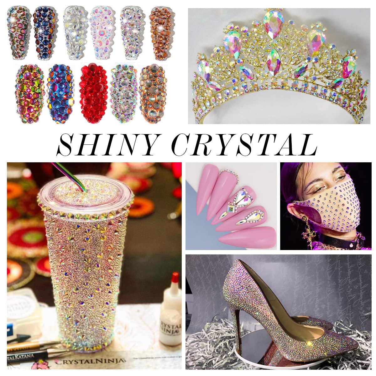 288Pcs Crystal Ab Crystal Rhinestones,Glass Flatback Rhinestones Gemstones for Nail Face Makeup Art Crafts Clothes Decoration -(SS34,7.0mm,Crystal Ab)
