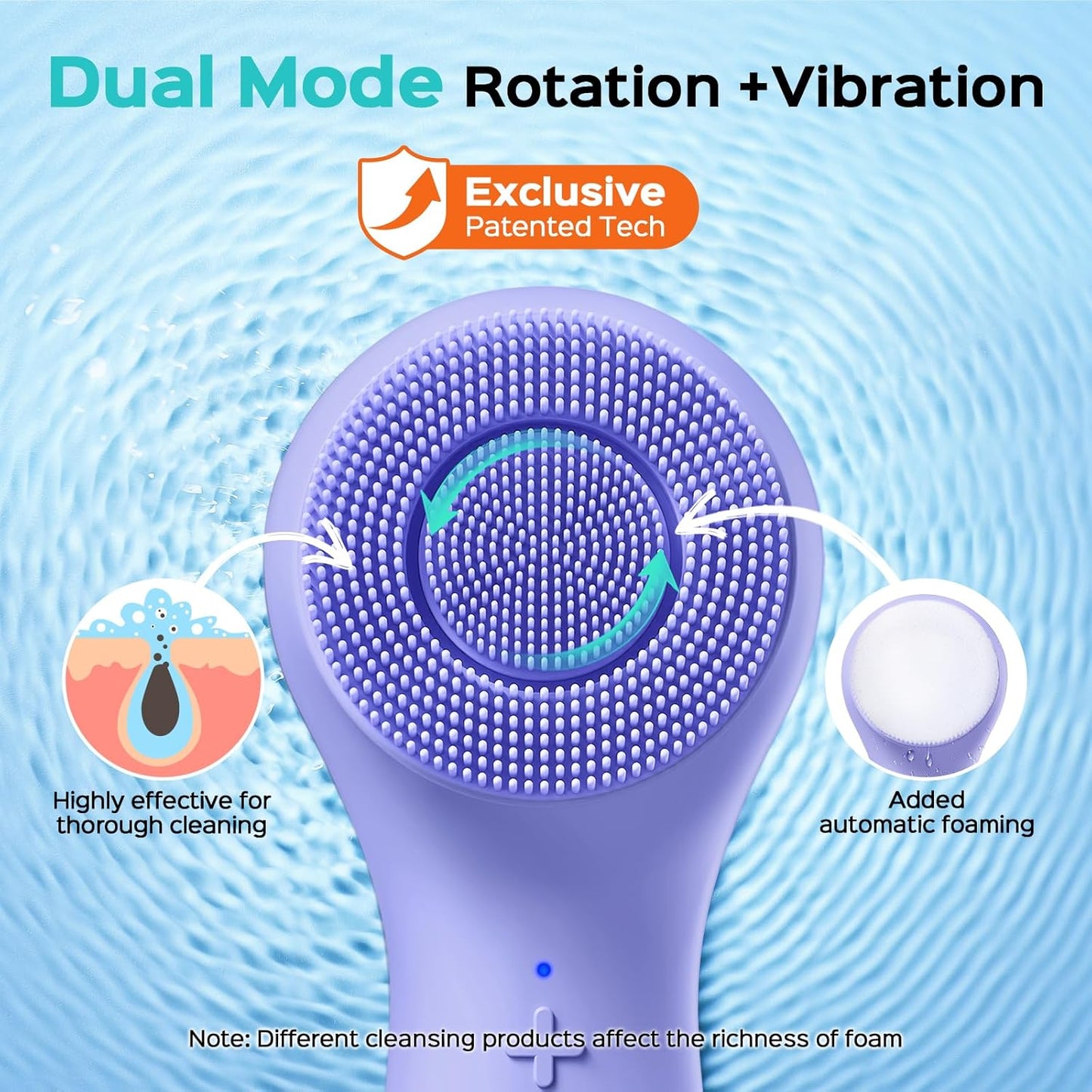 COSLUS Face Scrubber Facial Cleansing Brush: 2 in 1 Spin and Vibration Patented Tech, Silicone Electric Exfoliator Scrubber with Automatic Foaming, Waterproof Face Cleanser Brush for Men and Women