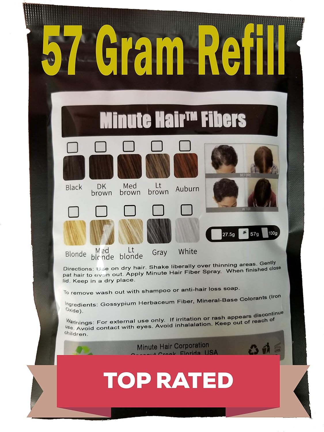 Hair Building Fibers Light Brown 57 Grams (2 oz) Minute Hair Refill Hair Loss Concealer That You Can Use for Your Bottles From Competitors Like Toppik, Xfusion (Light Brown)
