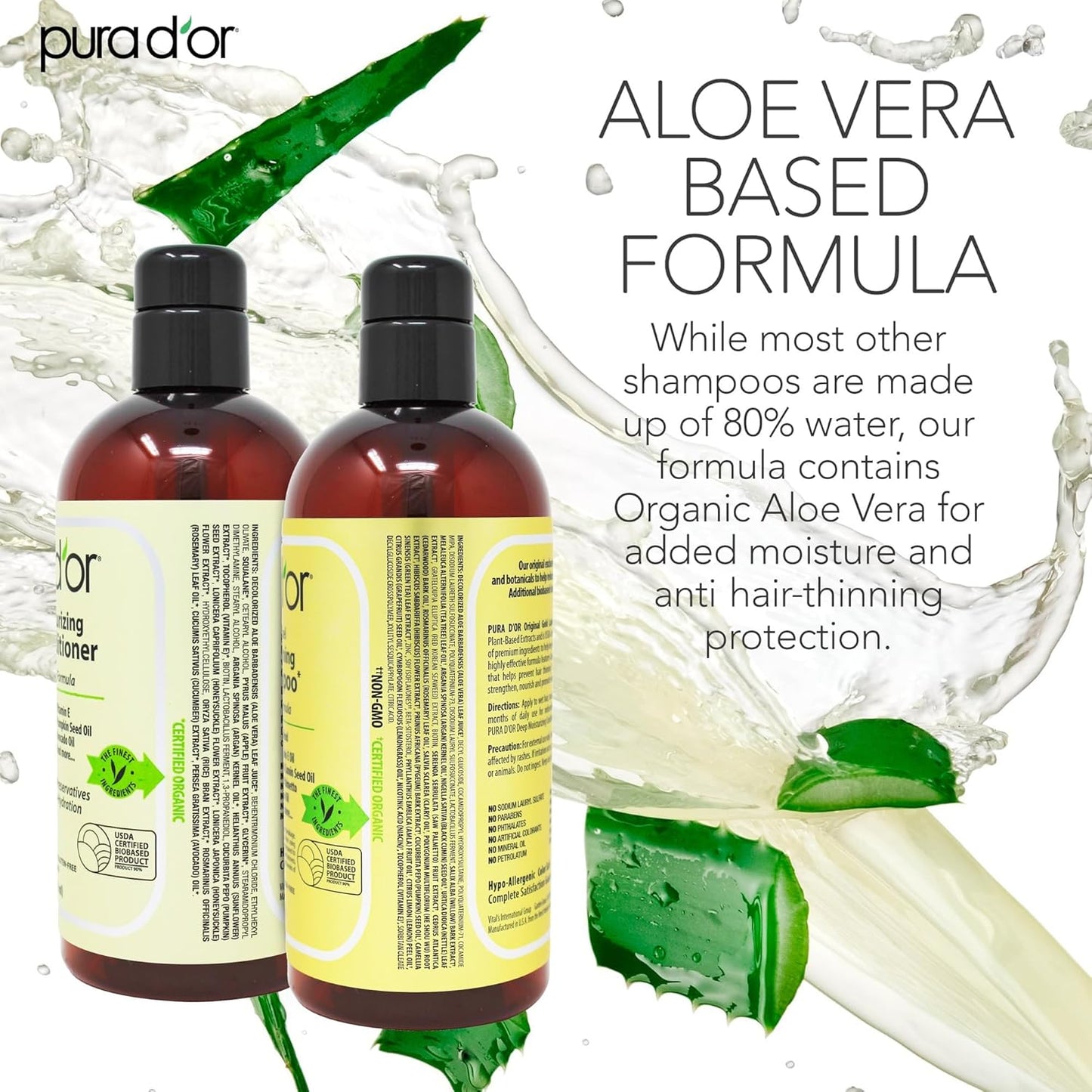 PURA D'OR Anti-Thinning Biotin Shampoo & Deep Moisturizing Conditioner Original Gold Label Set (16oz x2) Natural Earthy Scent, CLINICALLY TESTED Effective Results, Hair Thickening Product, Women & Men