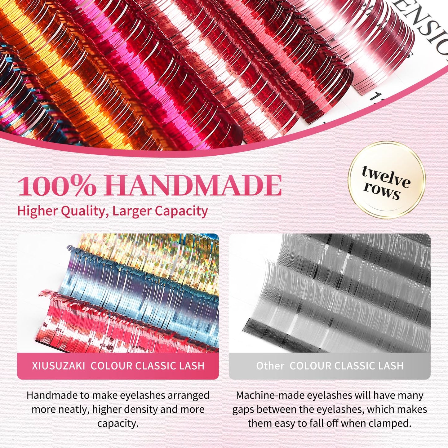 Glitter Spike Tinsel Eyelash Extensions 0.07 Colored Lashes Extension D Curl Lashes 8mm Lash Extensions Soft False Eyelashes Volume Lashes 12 Rows Professional Use(Glitter,0.07-D,8mm)