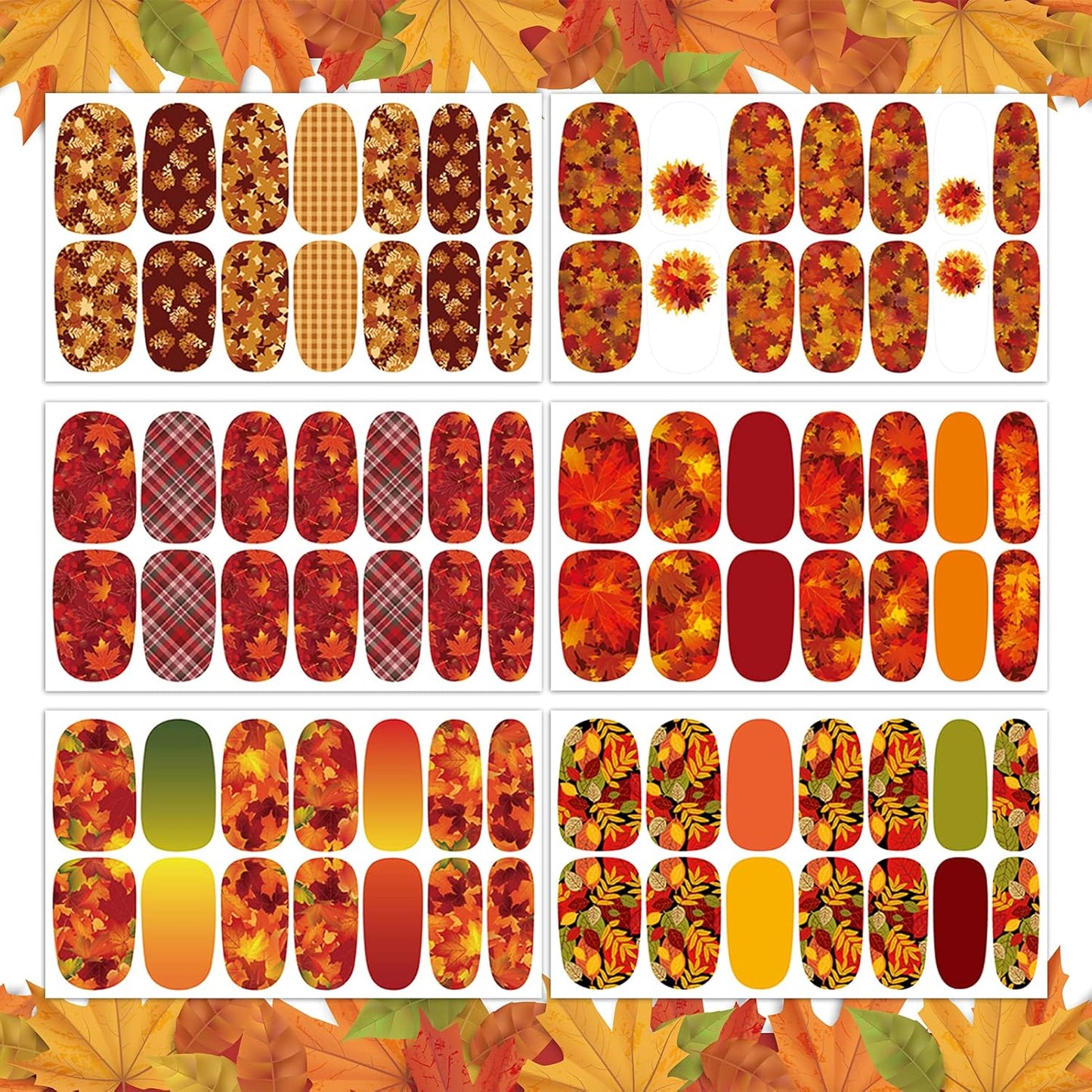 TailaiMei 12 Sheets Fall Nail Wraps Stickers Autumn Nail Polish Strips Self-Adhesive Full Wraps with 2 pcs Nail Files for Thanksgiving Day DIY Nail Decals (Leaves Style)