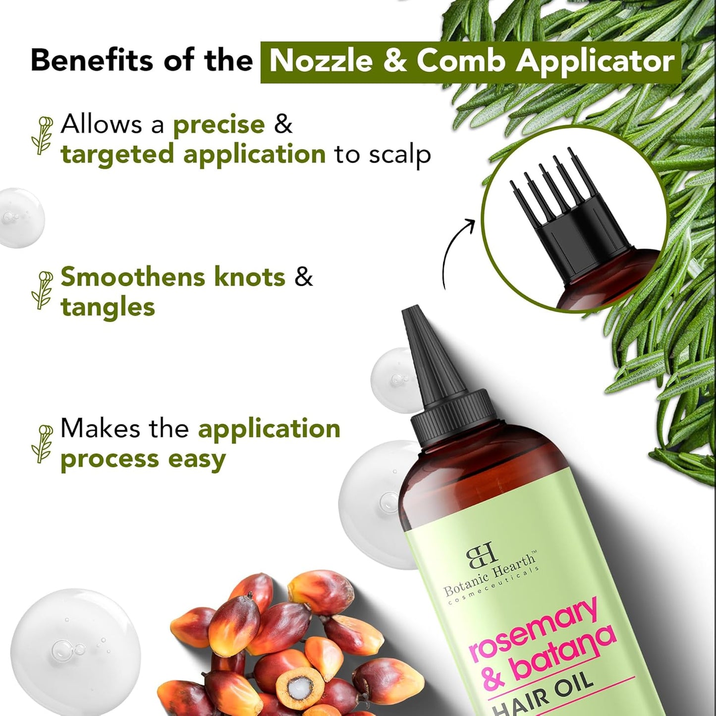 Botanic Hearth 100% Pure Rosemary Batana Hair Oil (2fl oz-Pack of 2) with Biotin |Hair Oil Repairs Dry Damaged Hair, Strengthening, Healthier Hair- Hair Tonic