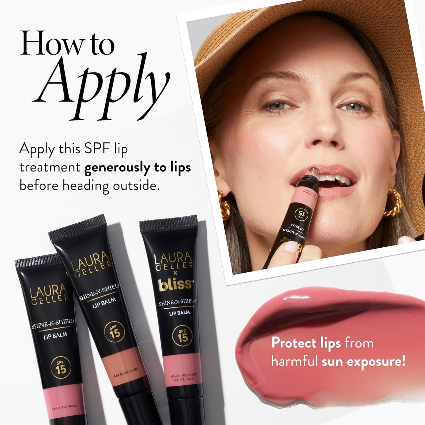 LAURA GELLER NEW YORK x Bliss Shine-n-Shield Lip Balm SPF 15, Bliss on the Beach - Nourishes, Hydrates & Protects Lips