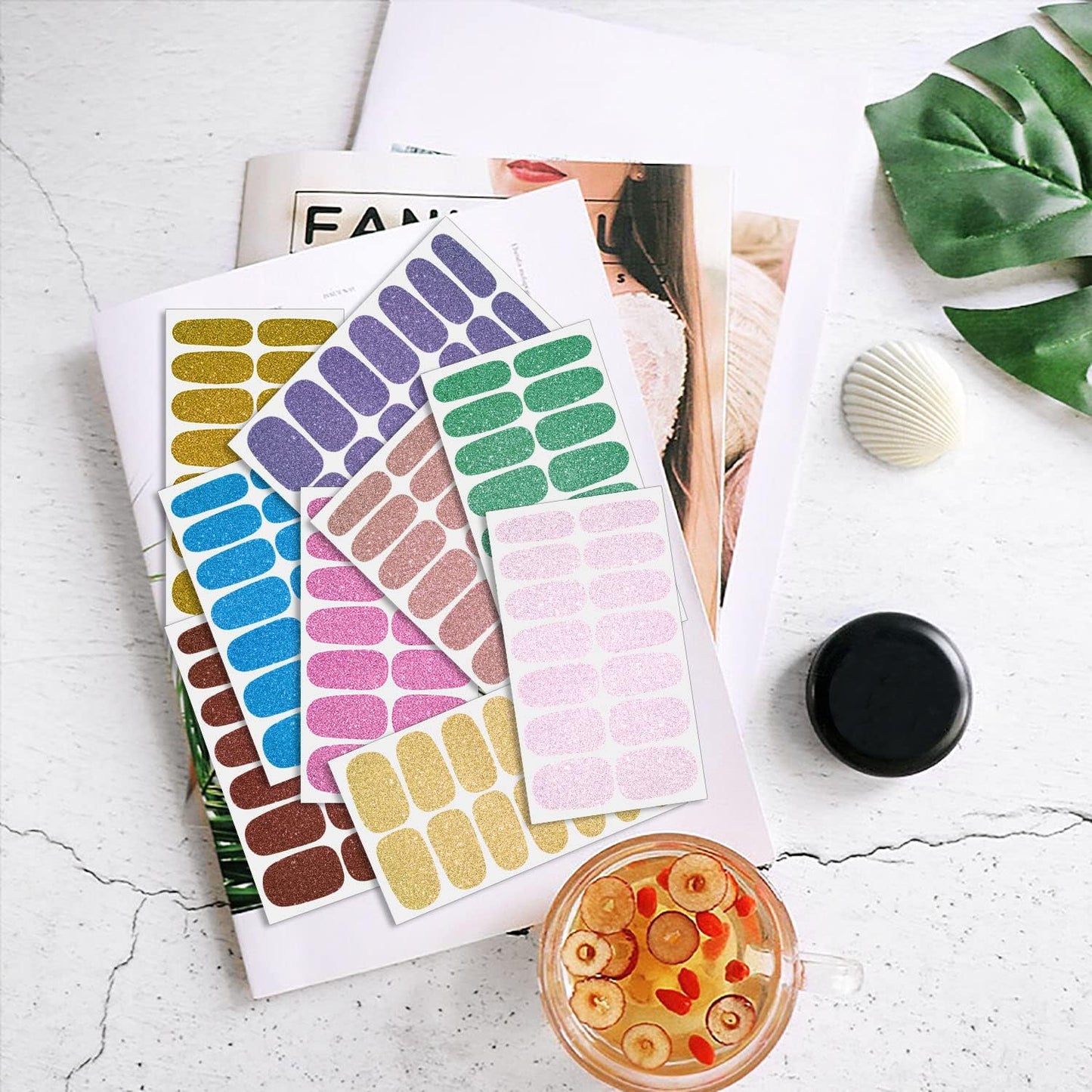 DANNEASY 24 Sheets Glitter Nail Polish Stickers Full Nail Wraps for Women Self Adhesive Nail Polish Strips Gel Nail Strips Stick on Nails Manicure Kit with Nail File, Cuticle Stick