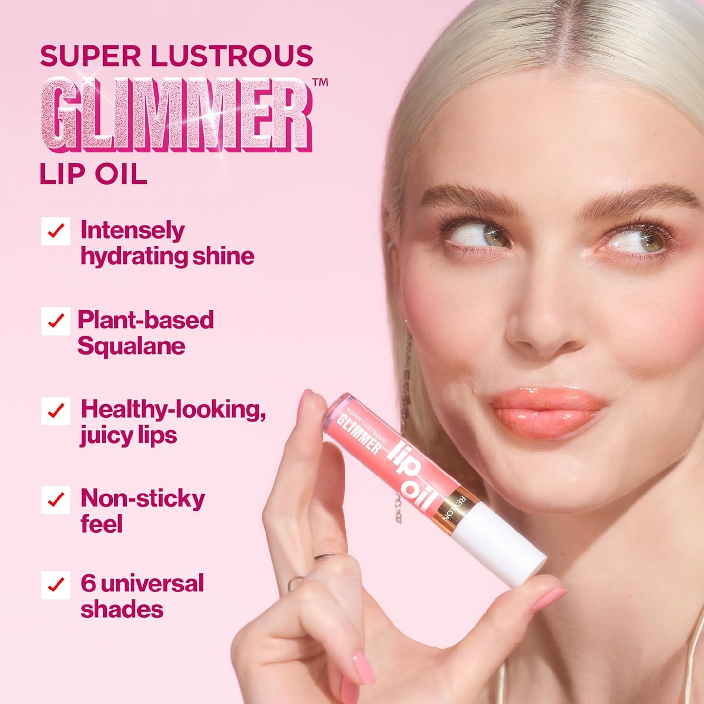 REVLON Super Lustrous Glimmer Lip Oil, Moisturizing & Tinted, Shiny Finish, Made with Plant-Based Squalane, 010 Wined Down, 0.13 fl oz