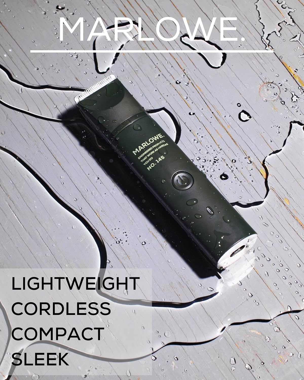 Marlowe. No. 145 Body Hair Trimmer for Men, Forest Black, Lightweight Waterproof Personal Groomer, Ceramic Blades, Adjustable Comb Lengths & Rechargeable Battery for Head to Toe Male Grooming