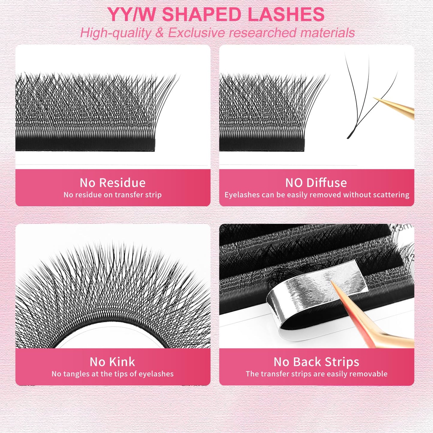 W Lash Extensions Supplies 3D Eyelash Extensions W Shape 0.07mm Thickness D Curl 14mm Premade Fans Easy Fan Lashes Volume Matte Black 12 Rows Crisscross Eye Lashes(W-3D-0.07-D,14mm)