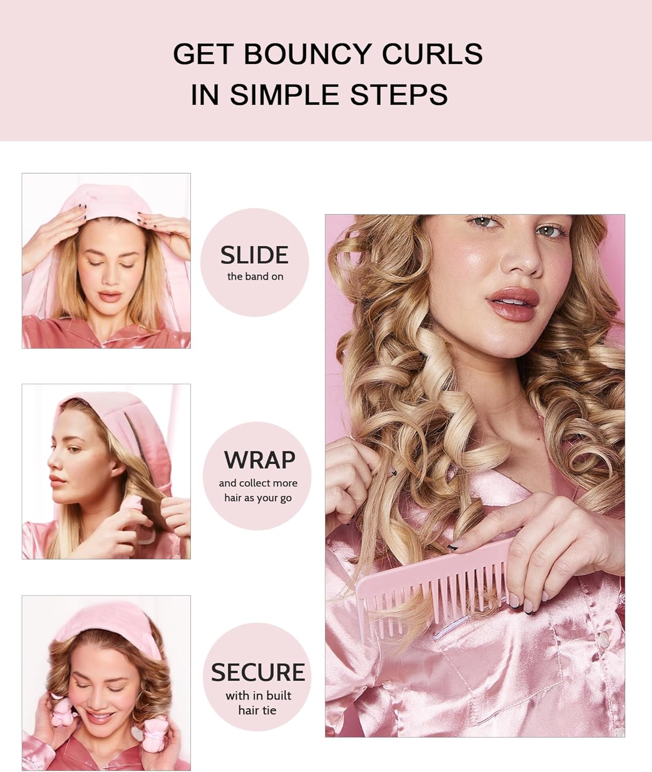 Heatless Hair Curler Overnight Curls Headband No Heat Hair Curlers Rollers to Sleep in for Long Hair, Soft Heatless Curling Ribbon Set with Clip, Hair Care Styling Tools, Brown