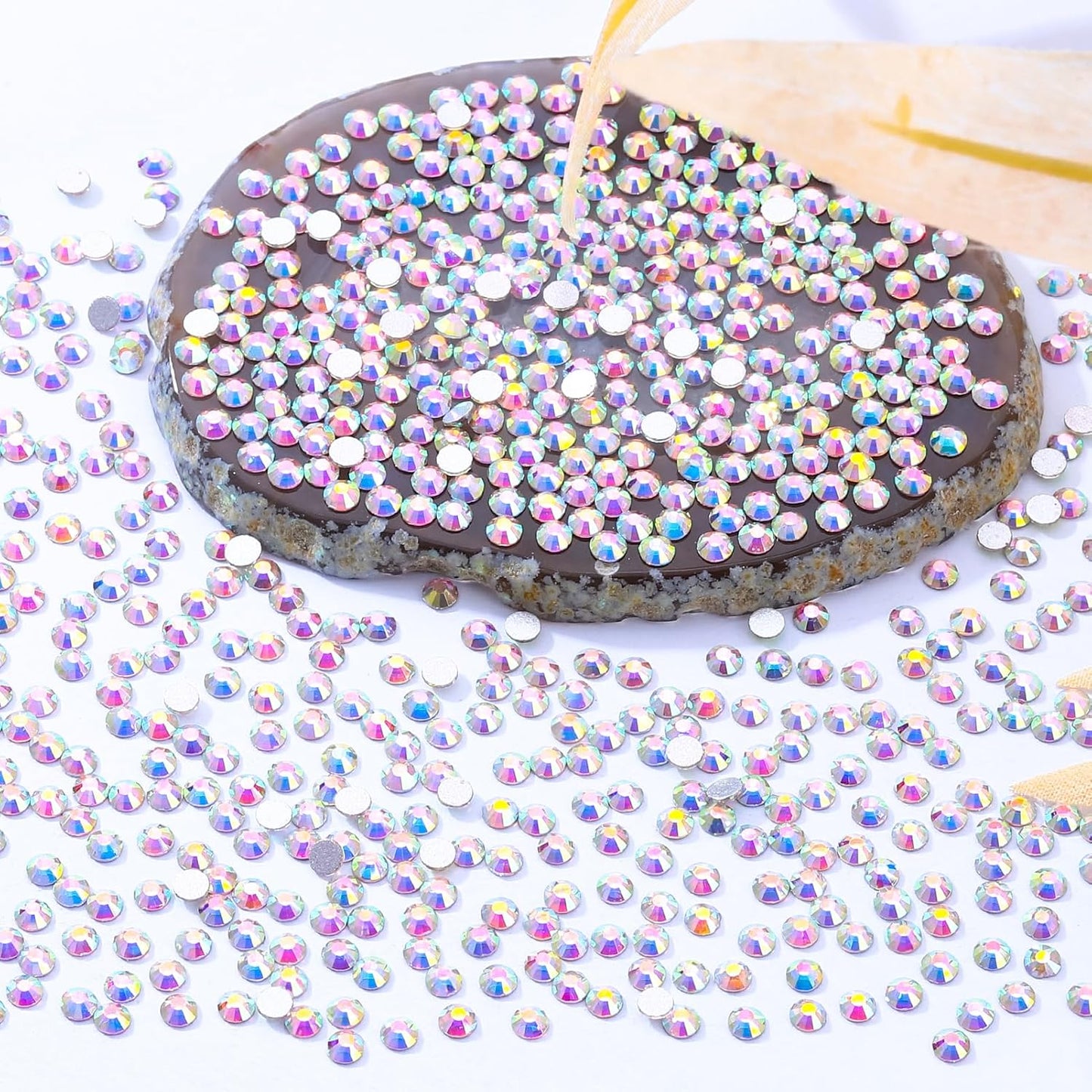 Crystal AB Flatback Rhinestones, Glass Rhinestones for Nail Art and Craft, Glue Fix, Loose Crystal Gemstones(Crystal AB, SS8, 2880pcs, 2.3-2.5mm)