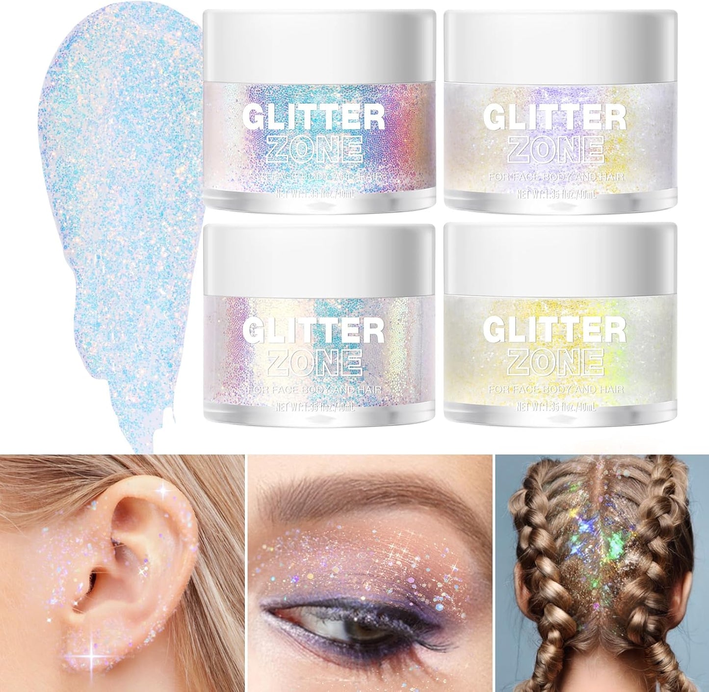 LANGMANNI Holographic Body Glitter Gel for Body, Face, Hair and Lip.Color Changing Glitter Gel Under Light. Vegan & Cruelty Free-1.35 oz (2# Sparkling Pink)