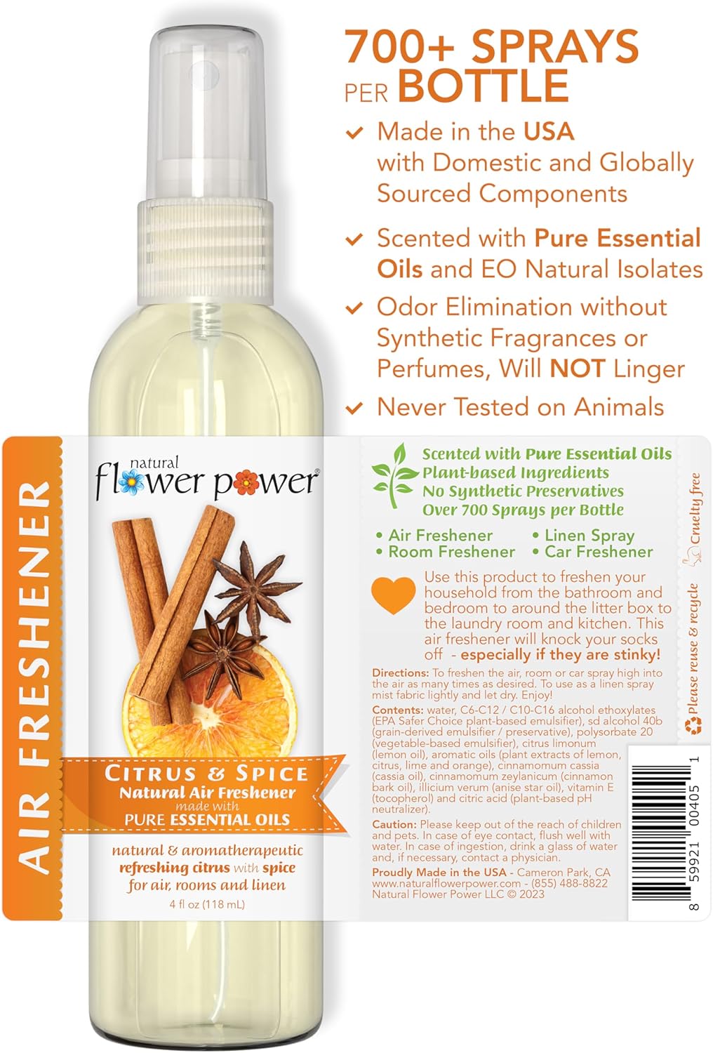 Air Freshener Spray - Odor Eliminator w/Essential Oils - Home, Car & Fabric - Cruelty Free & Vegan - Variety Pack - Citrus & Spice and Peppermint & Lemon - 2 x 4 fl oz