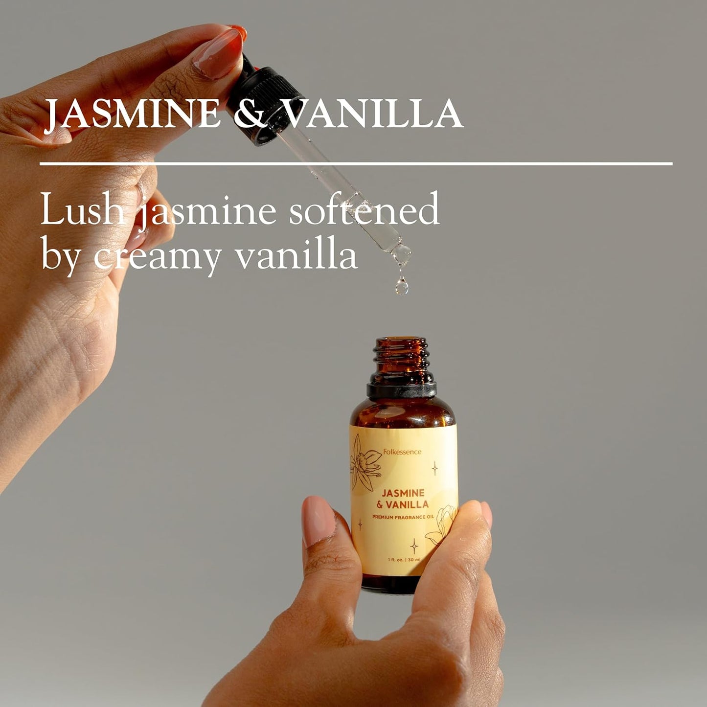 Folkulture Premium Essential Oil Blends for Diffuser for Home | 1.01 Fl Oz Vanilla Essential Oils for Aromatherapy | Jasmine Fragrance Oils for Soap & Candle Making Scents | Diffuser Oil for Massage