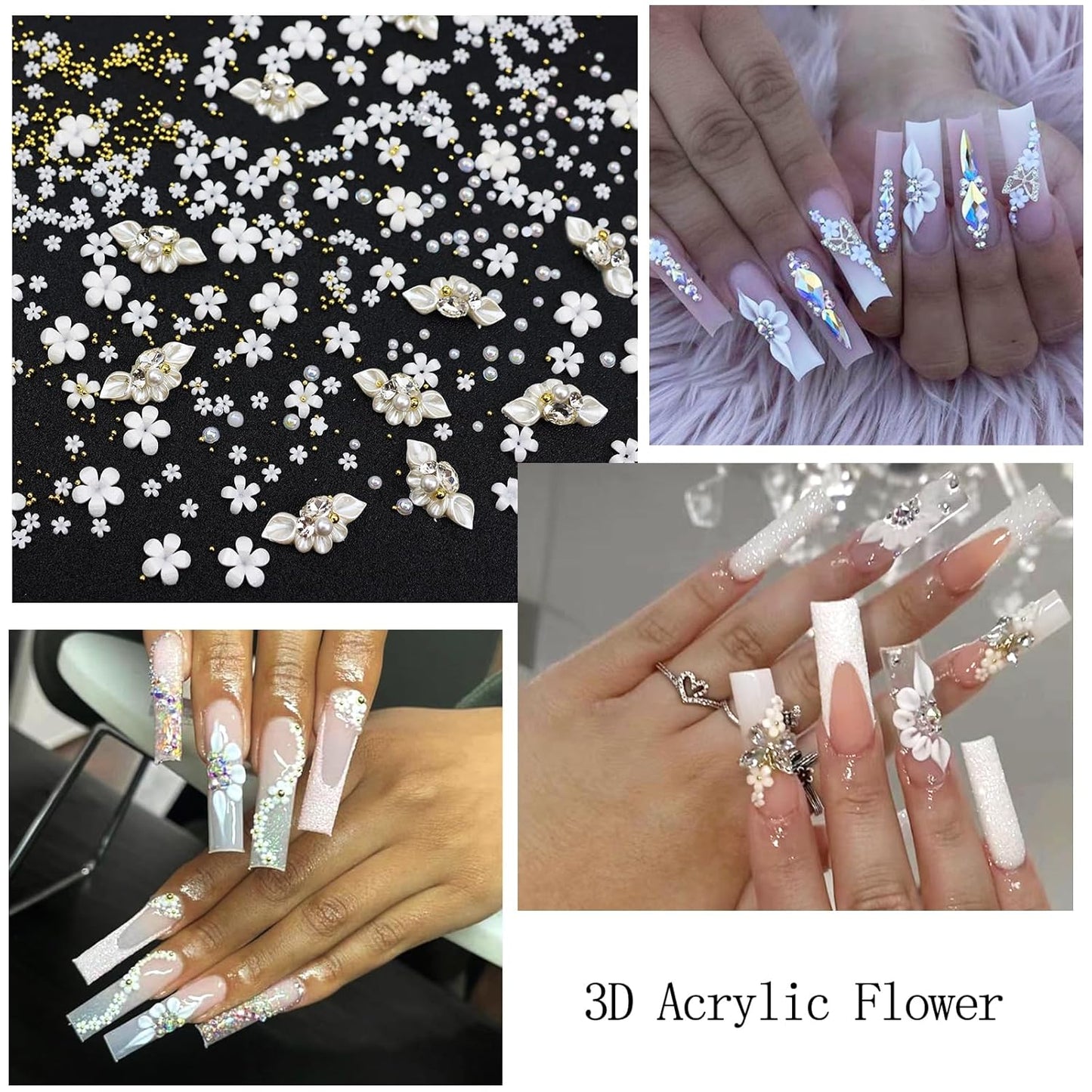 Nail Art Charms with Rhinestones Glue Gel White Flatback Pearls Luxurious Nail Charms Supplies Accessories Gold Steel Ball Nails Gems Jewelry Pearls for Women Nails Design