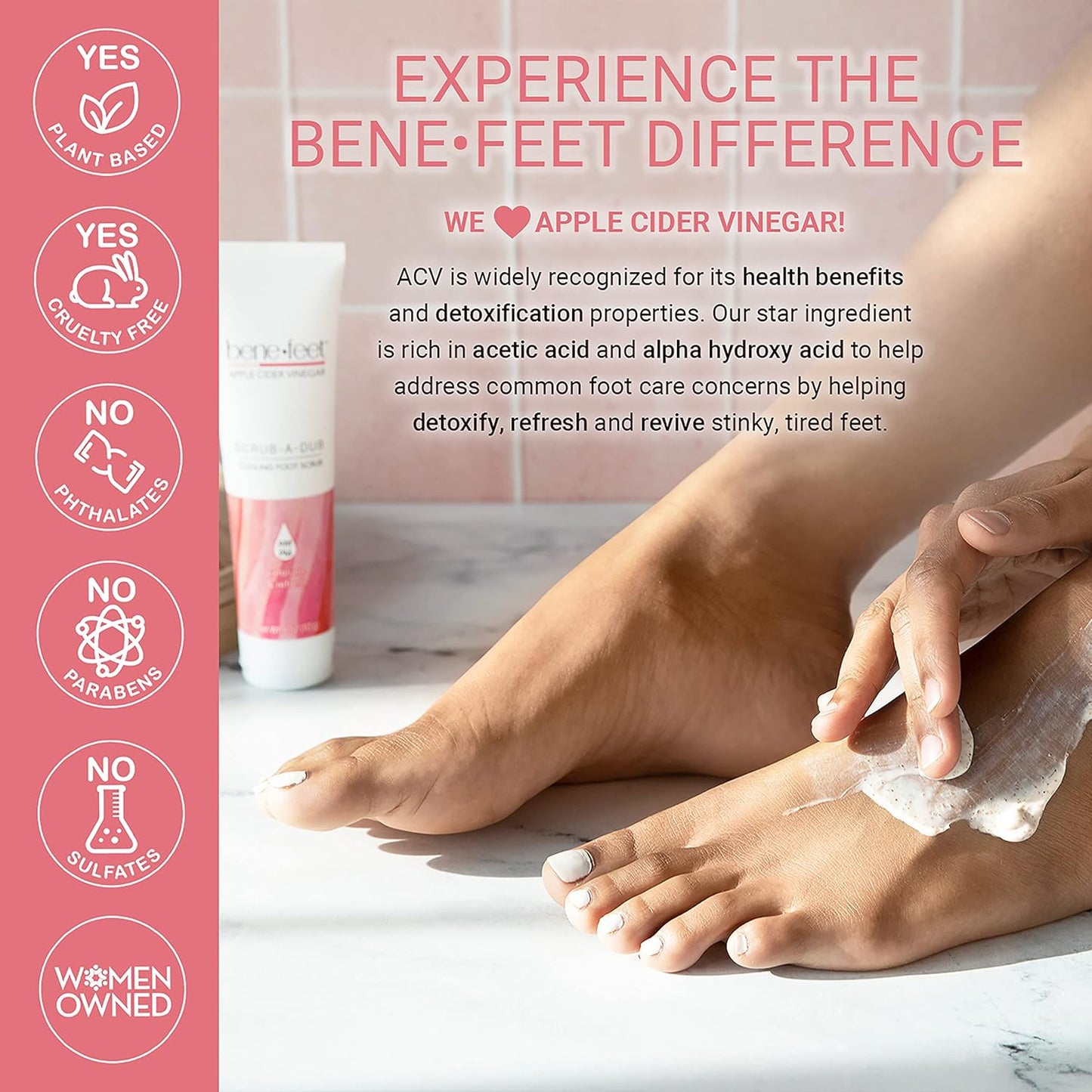 Benefeet Scrub-A-Dub Cooling Foot Scrub - Exfoliates + Refreshes Dry + Dull Skin, Get Smoother Skin from Heel to Toe, Made w/Vitamin E, Apple Cider Vinegar, Walnut Shell + Apricot Seed, 4 oz (1 Pack)