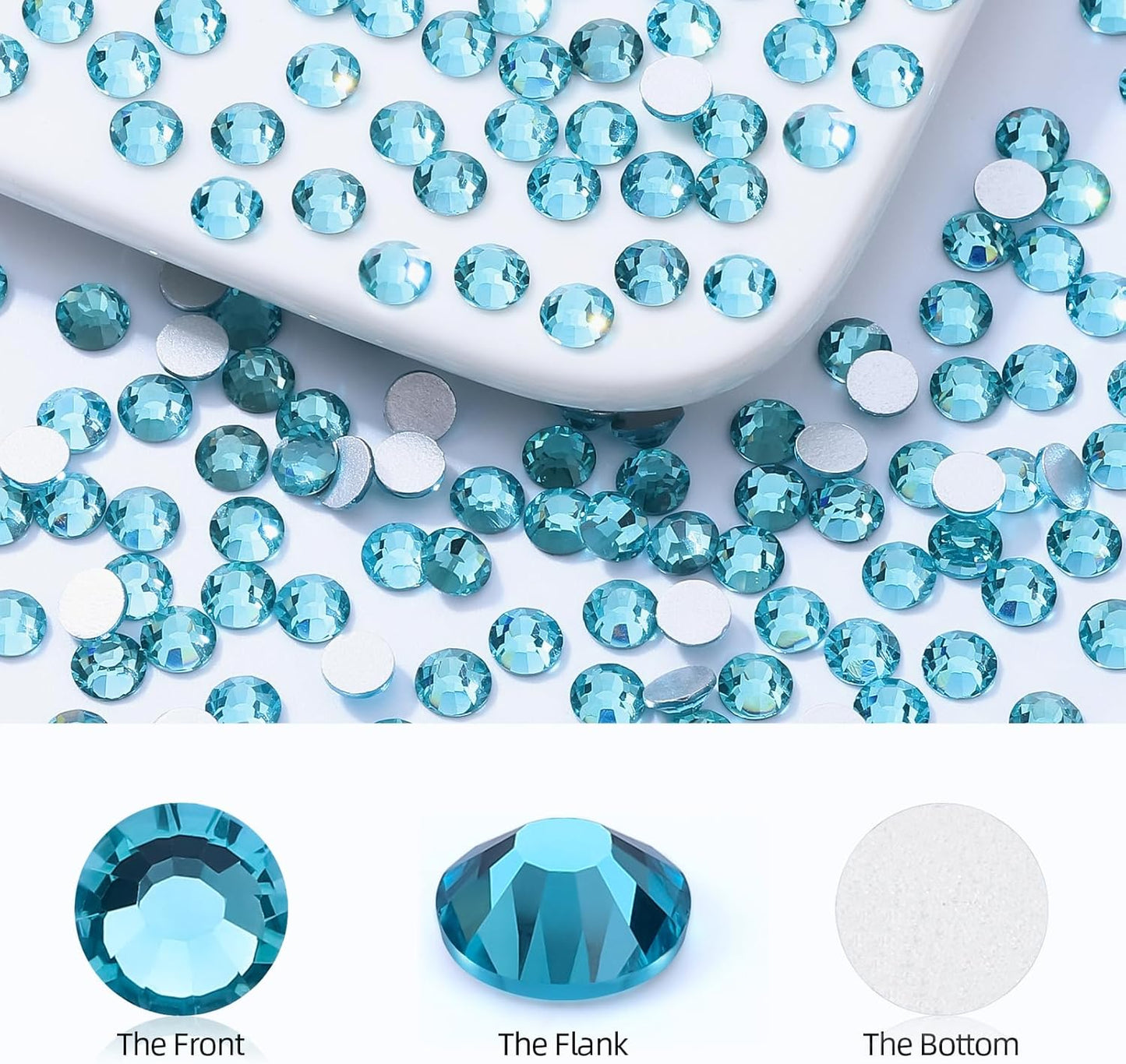 Aquamarine Flatback Rhinestones, Glass Rhinestones for Nail Art and Craft, Glue Fix, Loose Crystal Gemstones(Aquamarine, SS10, 1440pcs, 2.7-2.8mm)