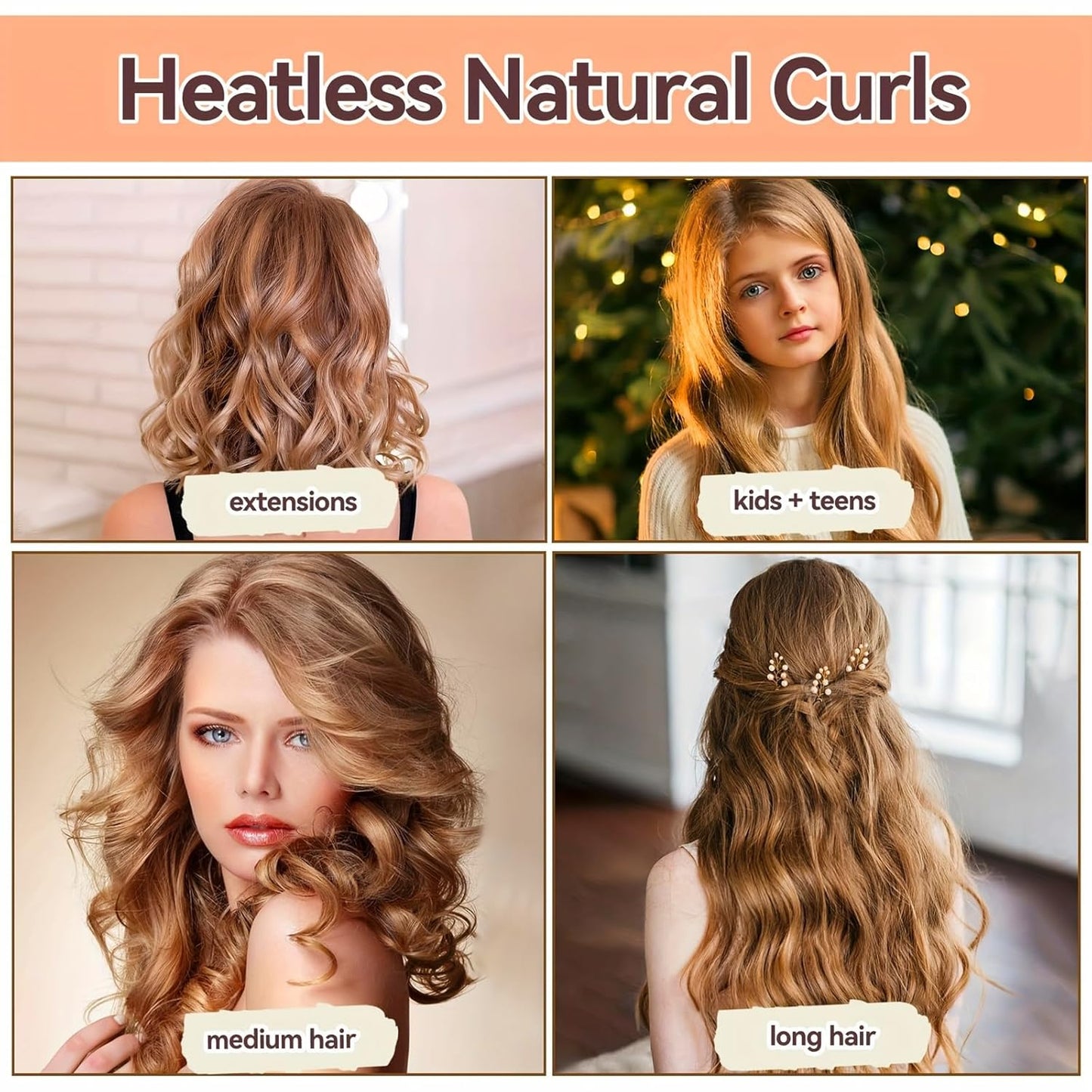 Heatless Hair Curler Overnight Curl Rods for All Hair Types, Healthy and Stylish Heatless Curling Set jumbo heatless hair curler to sleep in Heatless Hair Curlers (Black, Medium)