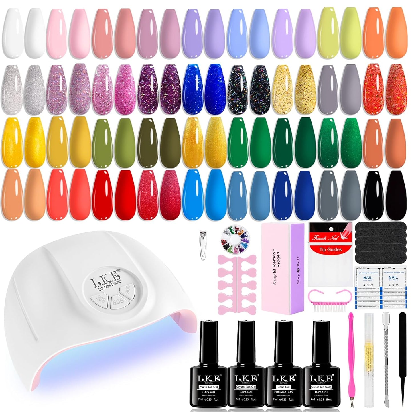 LKEE Gel Nail Polish Kit with U V Light 108W, 65 Pcs Gel Nail Polish Set All Season Gels Nail Kit Essential Manicure Tools for DIY Nails Art Gifts for Women (D3-36SET-SKU3-012001)
