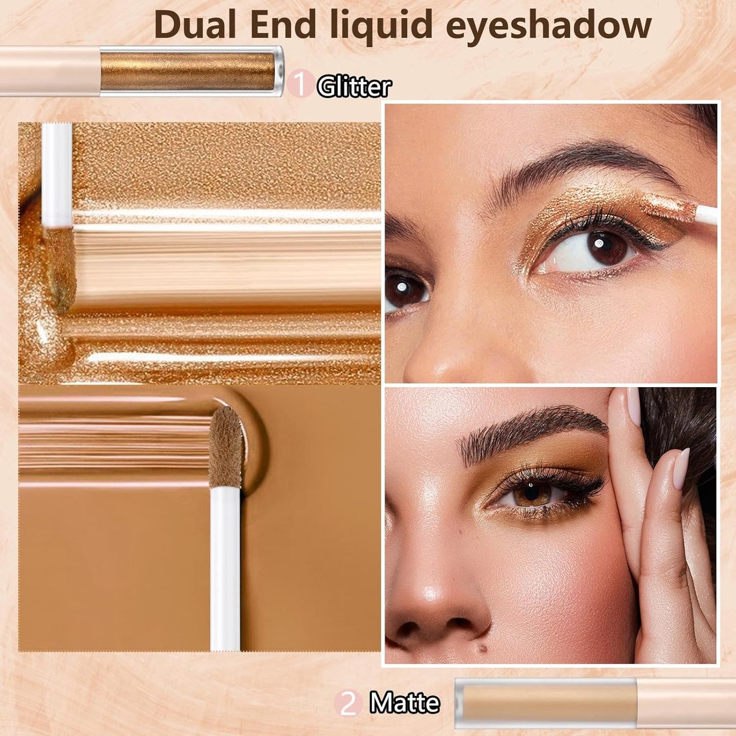 Rosy Brown Liquid Eyeshadow Matte Double Ended Glitter Metallic Eyeshadow Pencil Primer Base Quick Drying Waterproof Long Lasting Highlight Stick Shadow Pen Eye Makeup (#1)