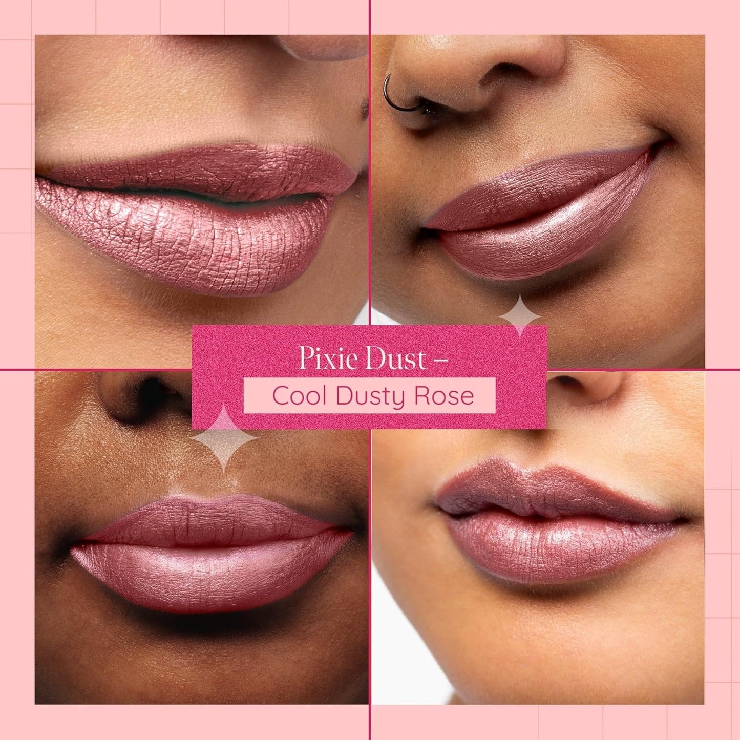 Aromi Metallic Liquid Lipstick | Dusty Rose Lip Color w/Shimmery Finish, Long-Lasting, Waterproof, Nude Berry, Vegan, Cruelty-Free (Pixie Dust)