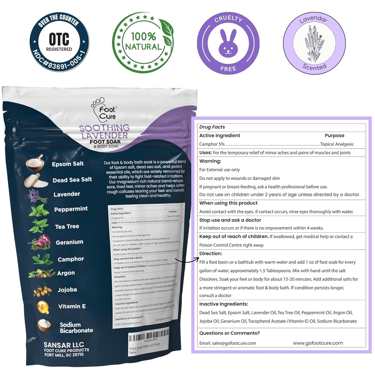 Soothing Lavender Foot Soak - Pedicure Foot Spa with Epson Salts for Soaking Feet - Foot Massager Spa - Foot Scrubber Dead Skin Remover - Epsom Salt Bath Soak