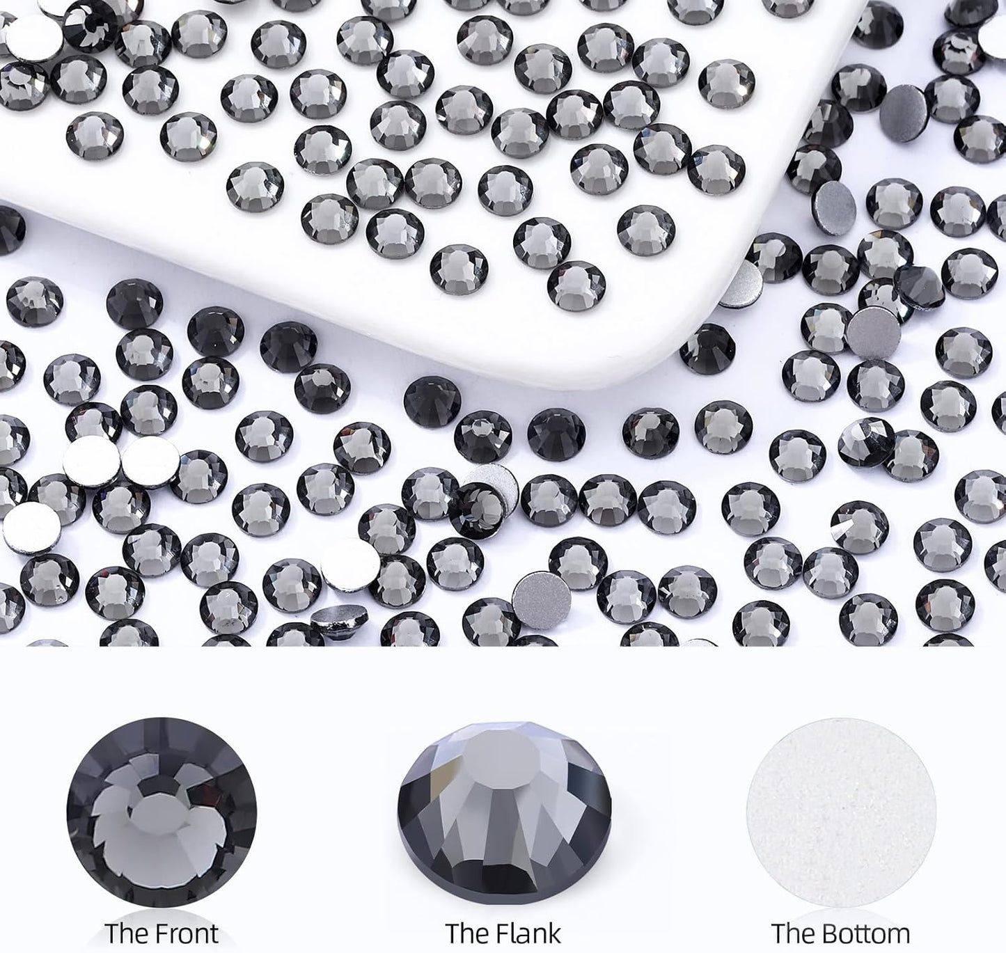 Gray Flatback Rhinestones, Glass Rhinestones for Nail Art and Craft, Glue Fix, Loose Crystal Gemstones(Gray, SS8, 1440pcs, 2.3-2.5mm)