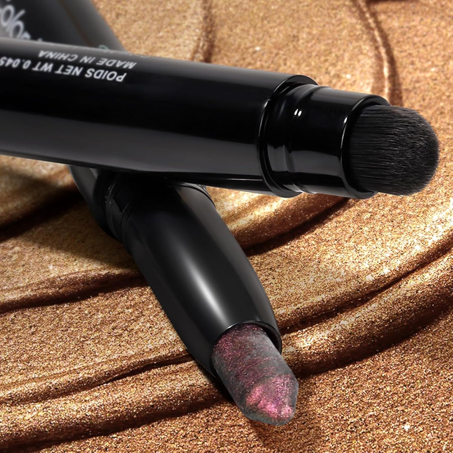 Cream Waterproof Hypoallergenic Eyeshadow Stick, long wear Metallic Glitter Matte Eye Shadow Pencil With Makeup Brush, Eye Brightener, 49 Azalea Metallic