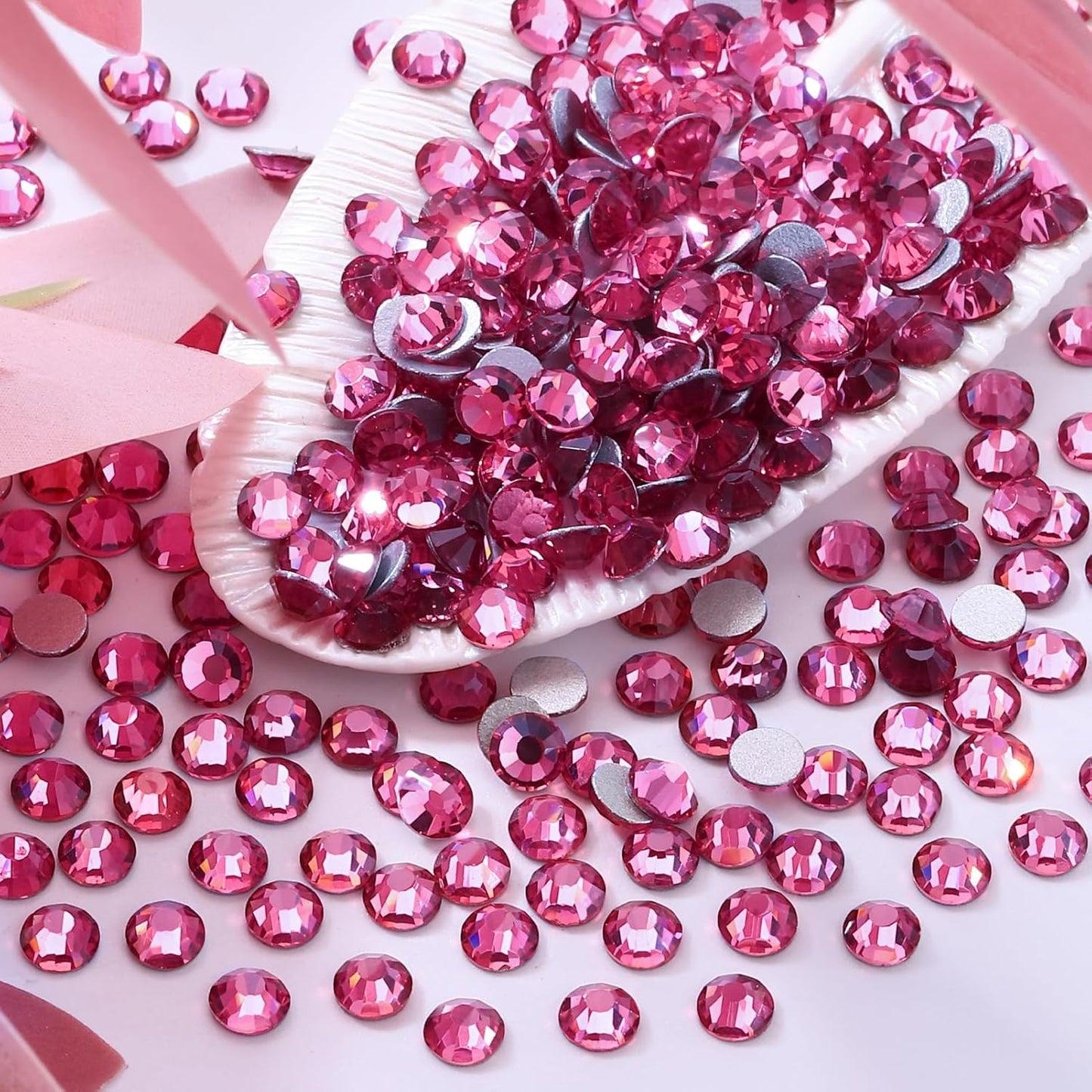 Rose Flatback Rhinestones, Glass Rhinestones for Nail Art and Craft, Glue Fix, Loose Crystal Gemstones(Rose, SS20, 1440pcs, 4.6-4.8mm)