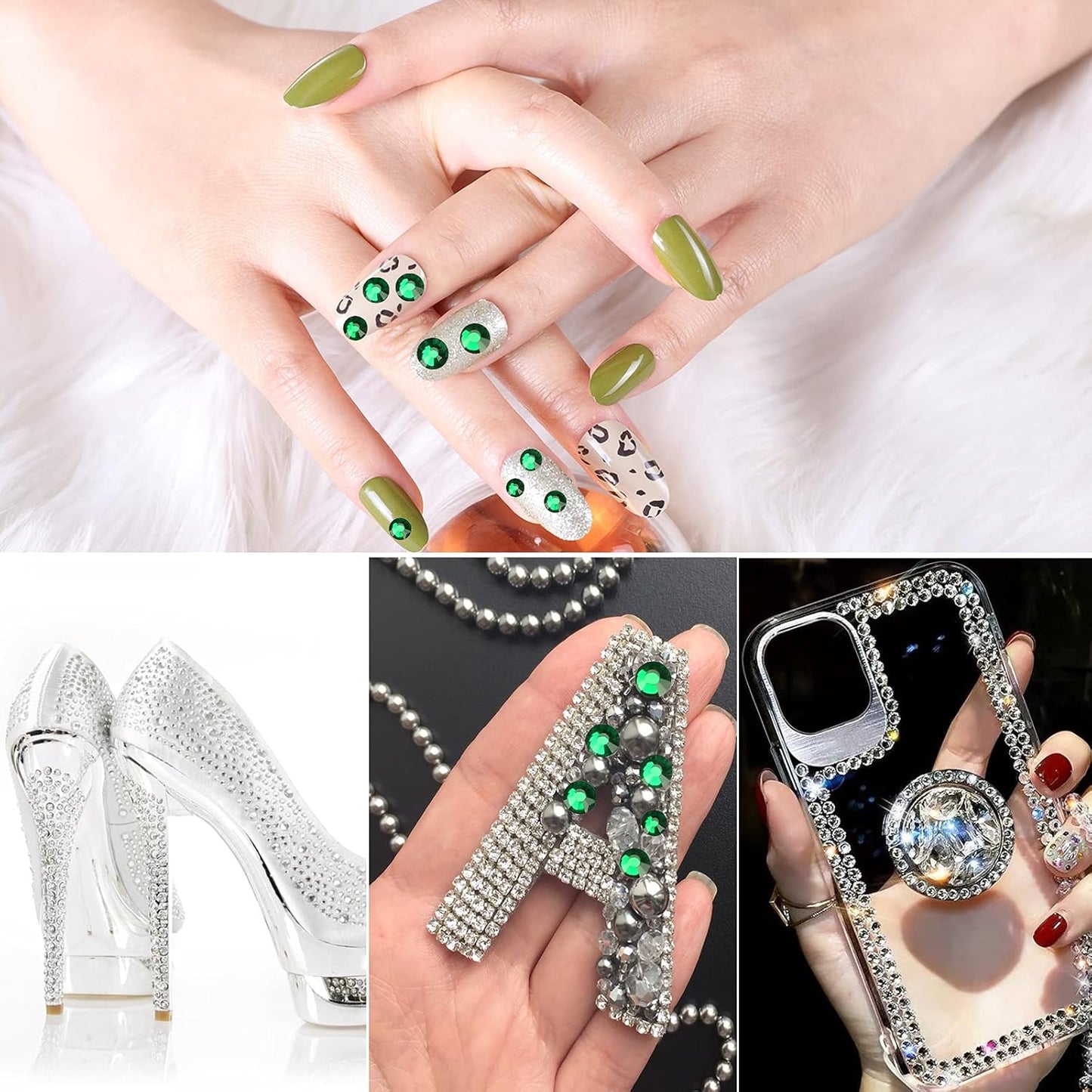 3456pcs Flatback Rhinestones Glass Charms Diamantes Gems Stones for Nail Art 6 Size ss4~ss12 Dark Green