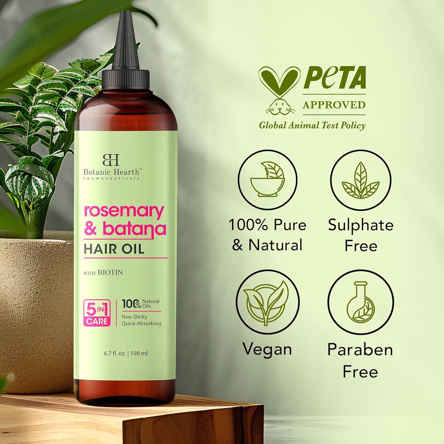 Botanic Hearth 100% Pure Rosemary Batana Hair Oil (2fl oz-Pack of 2) with Biotin |Hair Oil Repairs Dry Damaged Hair, Strengthening, Healthier Hair- Hair Tonic