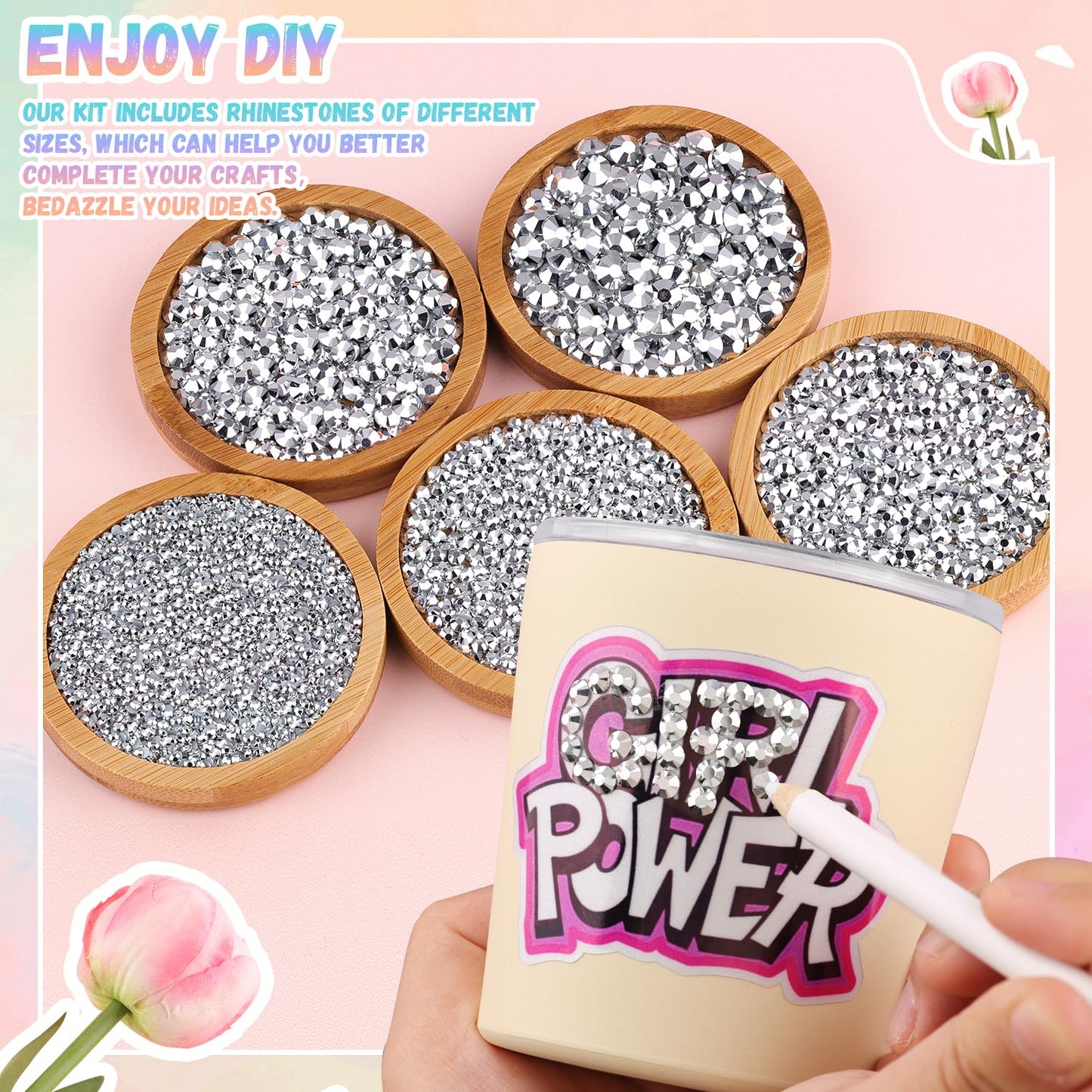 25000Pcs Resin Rhinestones with Tweezers for Crafting, 2-6mm Mixed Sizes (Silver) Non Hotfix Flatback Gems, Bedazzling Crystal for DIY Crafts Clothing Tumblers Mugs Shoes Decor Nail Art