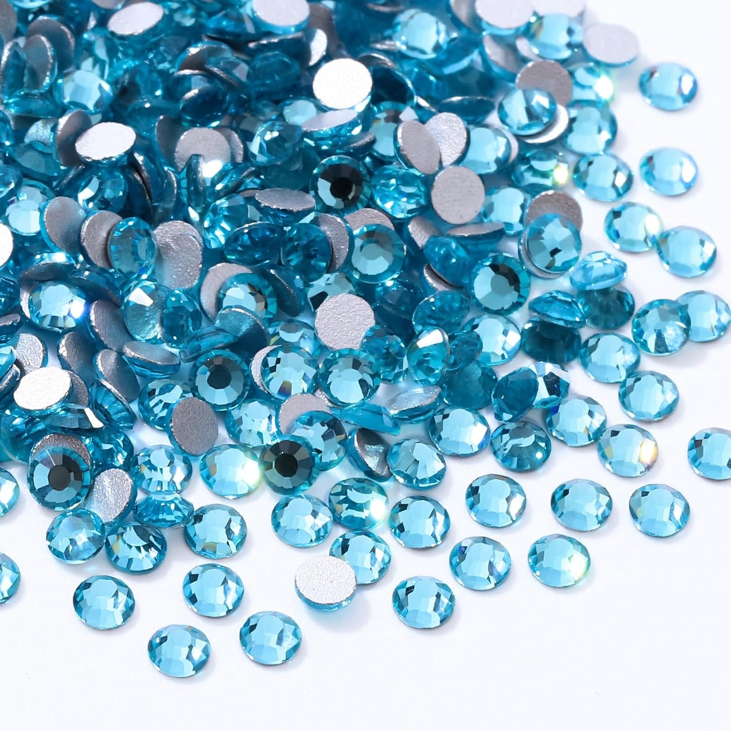 Aquamarine Flatback Rhinestones, Glass Rhinestones for Nail Art and Craft, Glue Fix, Loose Crystal Gemstones(Aquamarine, SS6, 1440pcs, 1.9-2.0mm)