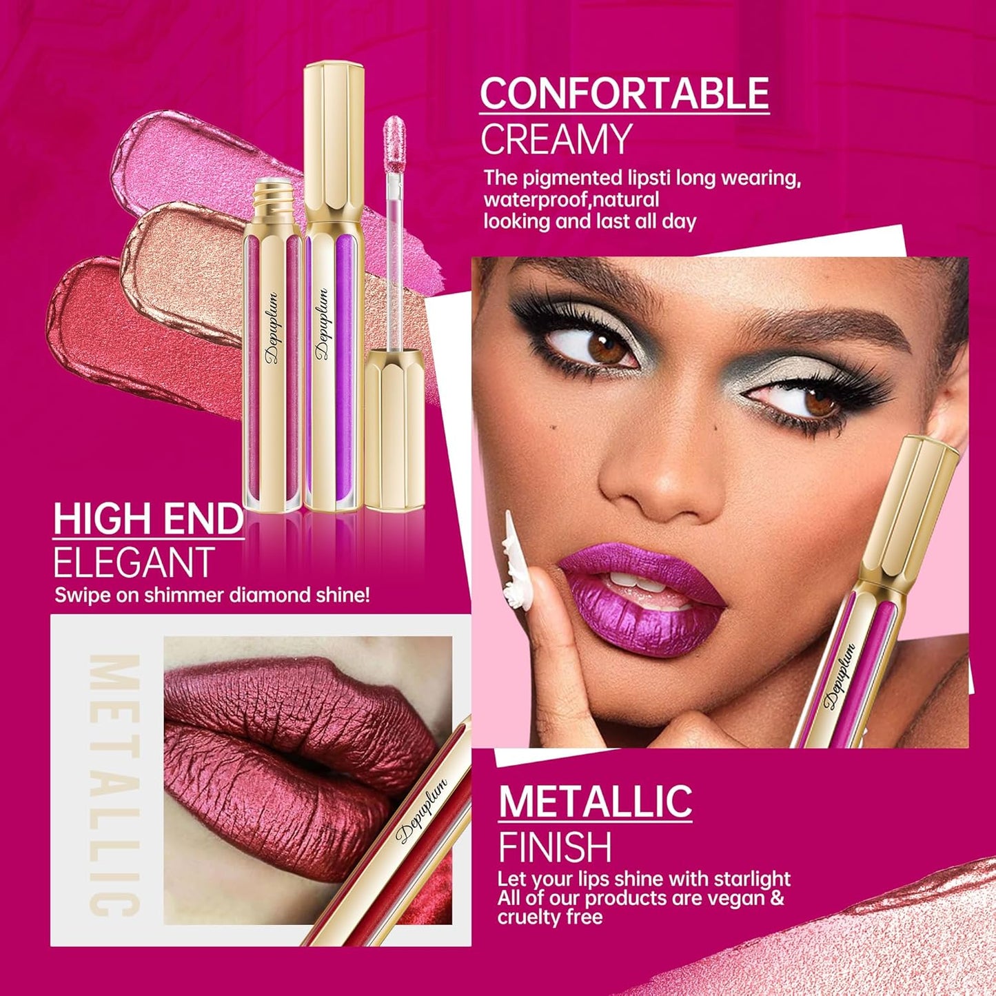 Nude Lipsticks for Women Metallic Lipstick Long Lasting Non Stick Cup Lip Gloss, Shimmer Lightweight Hydrating Full Coverage Lip Color, DP117 Coconut