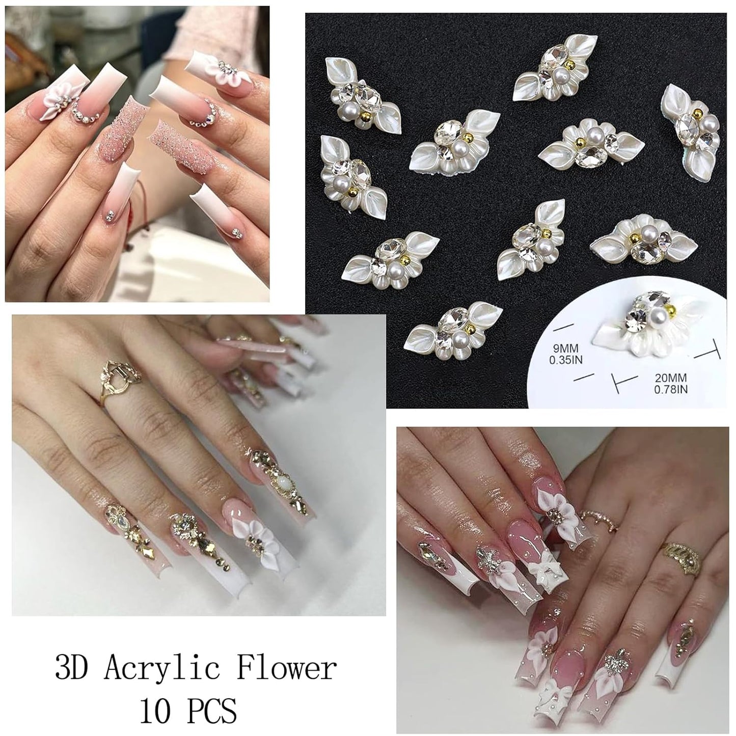 Nail Art Charms with Rhinestones Glue Gel White Flatback Pearls Luxurious Nail Charms Supplies Accessories Gold Steel Ball Nails Gems Jewelry Pearls for Women Nails Design