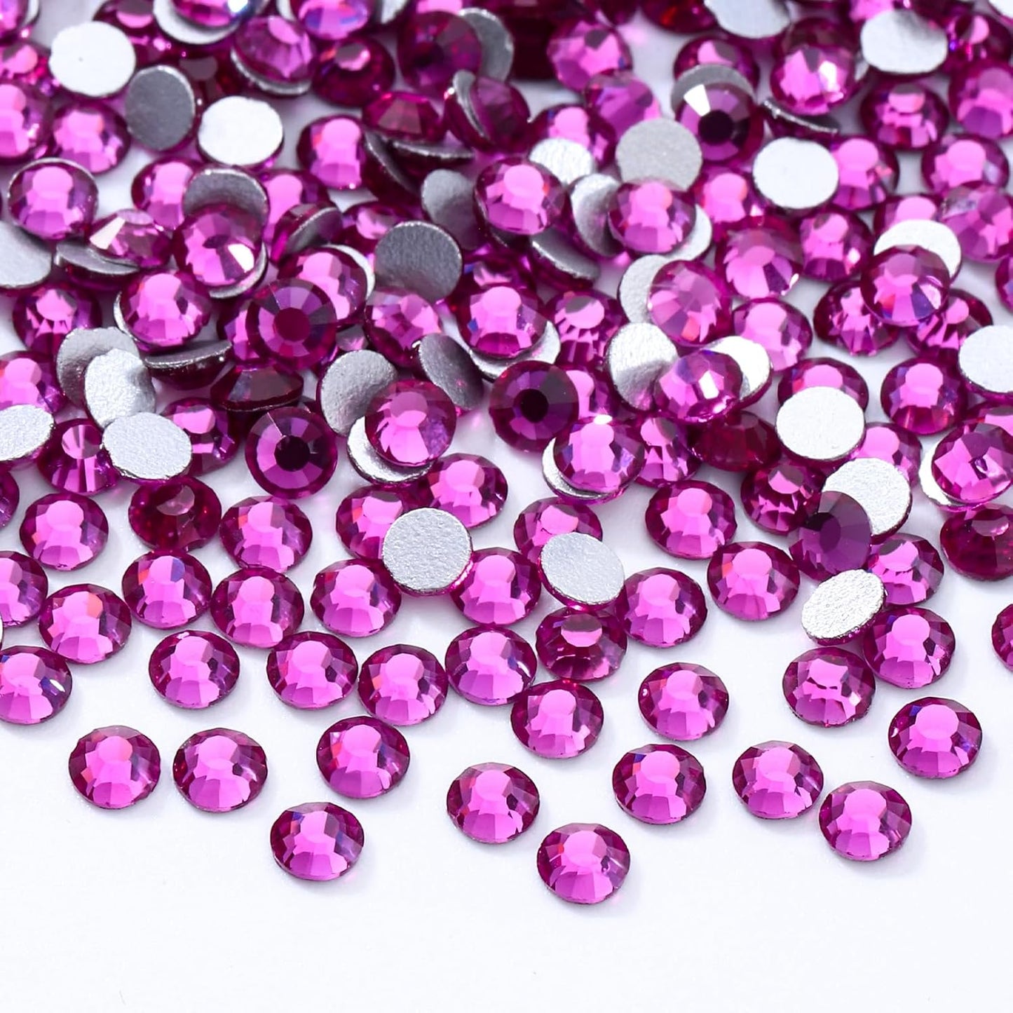 Fuchsia Flatback Rhinestones, Glass Rhinestones for Nail Art and Craft, Glue Fix, Loose Crystal Gemstones(Fuchsia, SS10, 2880pcs, 2.7-2.8mm)