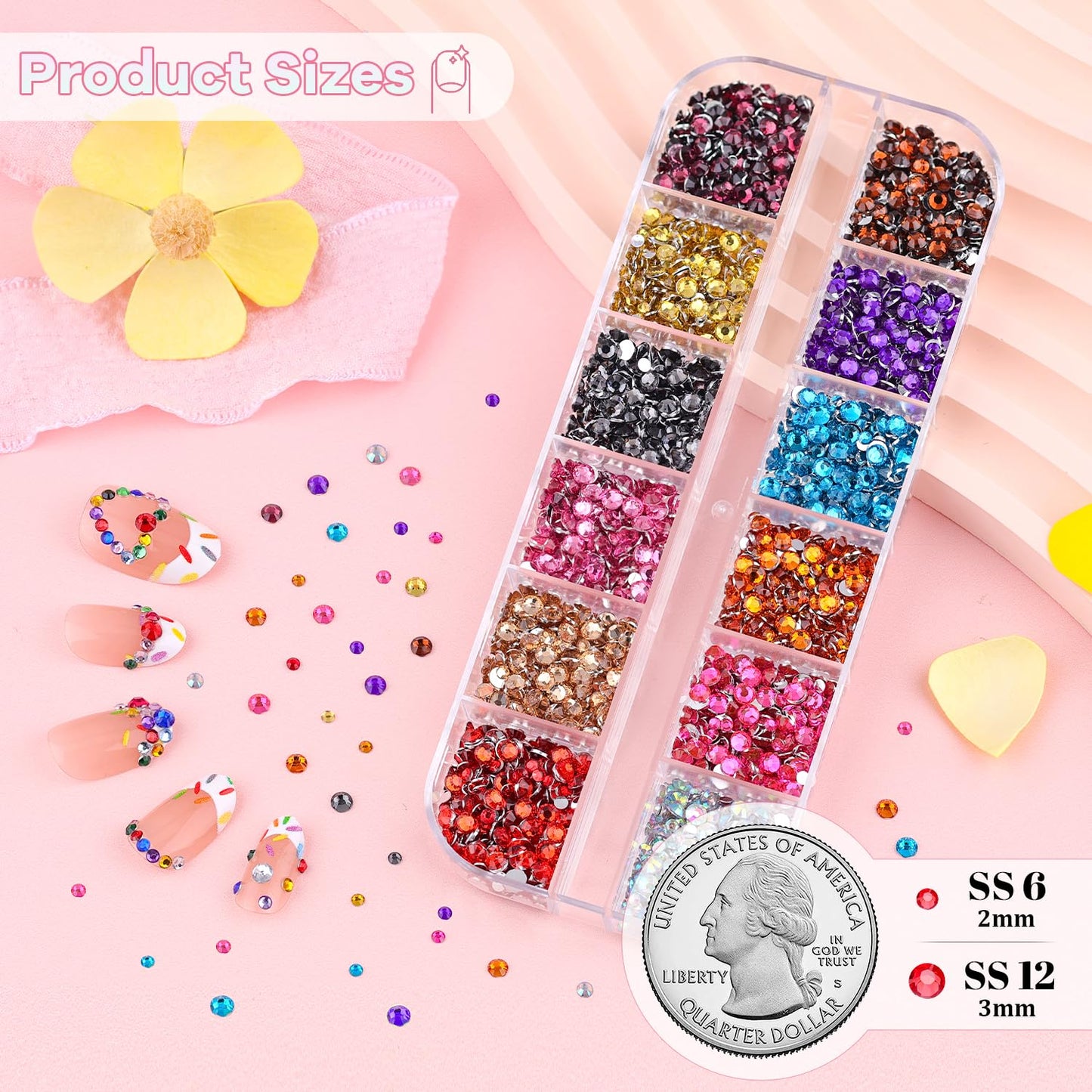 5000Pcs Small Resin Rhinestones for Nail Art with 15ML Rhinestone Glue, Colorful 2/3MM Flatback Bedazzling Gems, Nail Rhinestones and Gems Crystals Charms for Acrylic Tips Manicure Decor