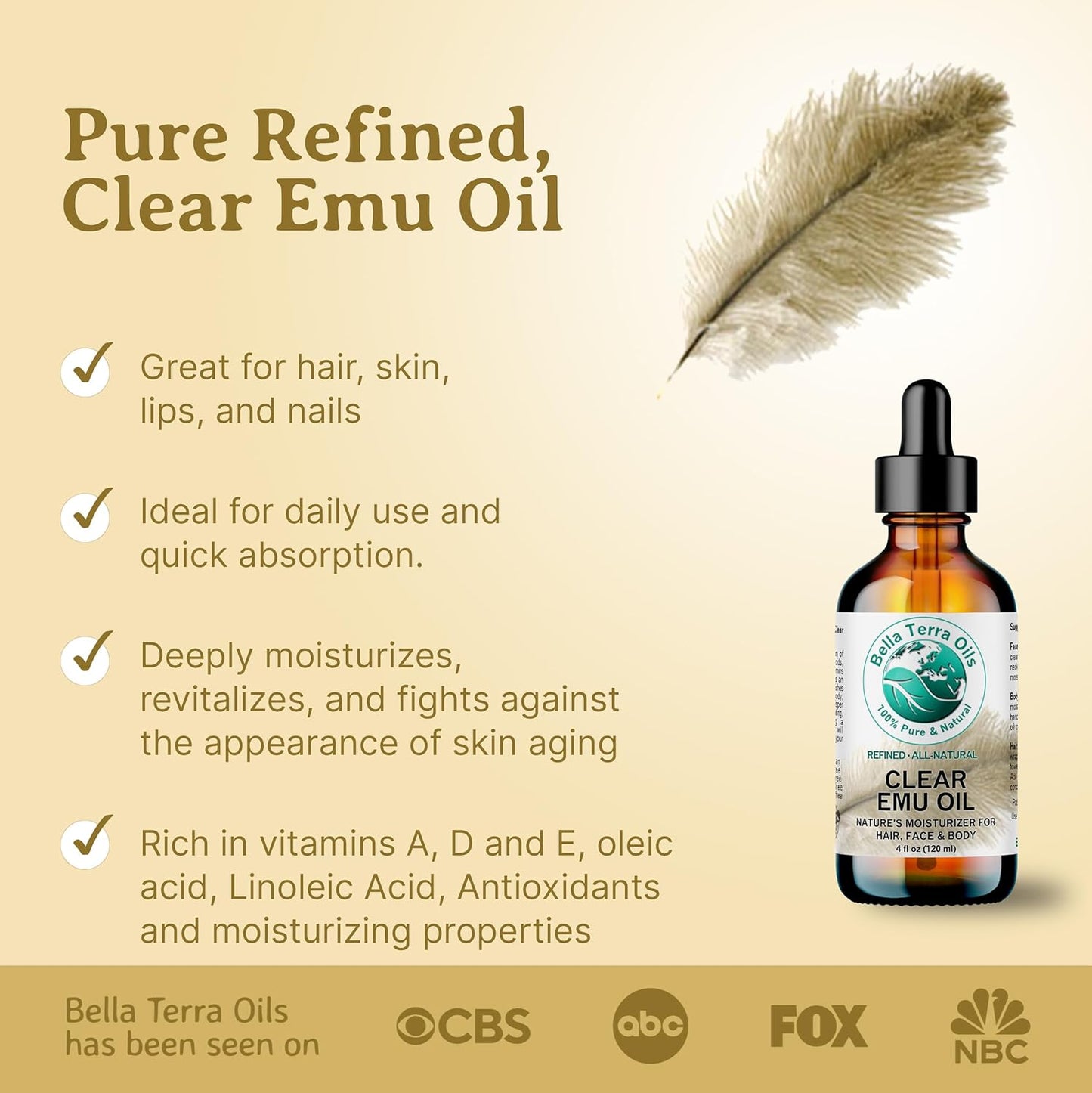 Bella Terra Oils Versatile Clear Emu Oil for Hair, Skin, and Nails – 1 gallon, Non-Greasy, Quick Absorbing
