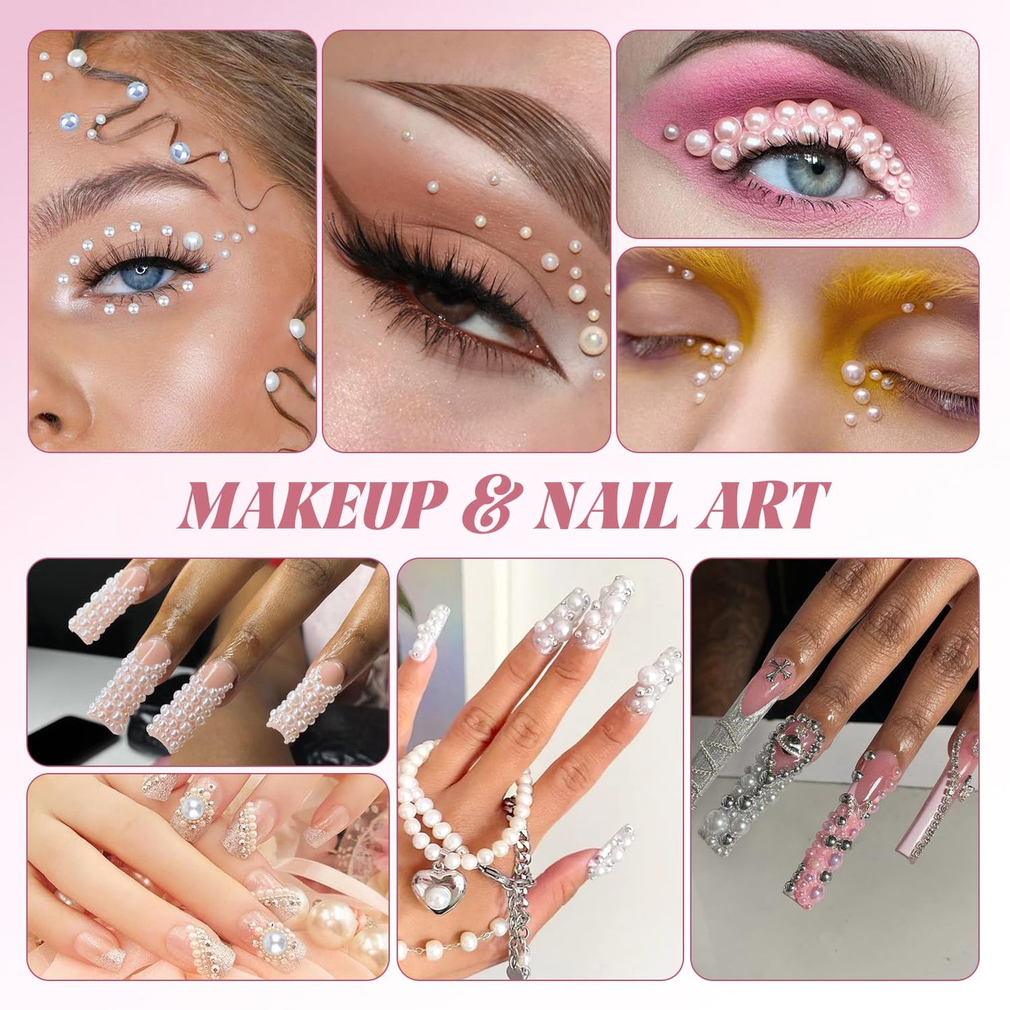 9000Pcs Flatback Pearls and Rhinestones for Crafting, Hot Pink Light Pink Mixed Size 3-8mm Resin Rhinestones and Half Pearls for Bedazzling, Nail Art with Tweezers and Pickup Pencil