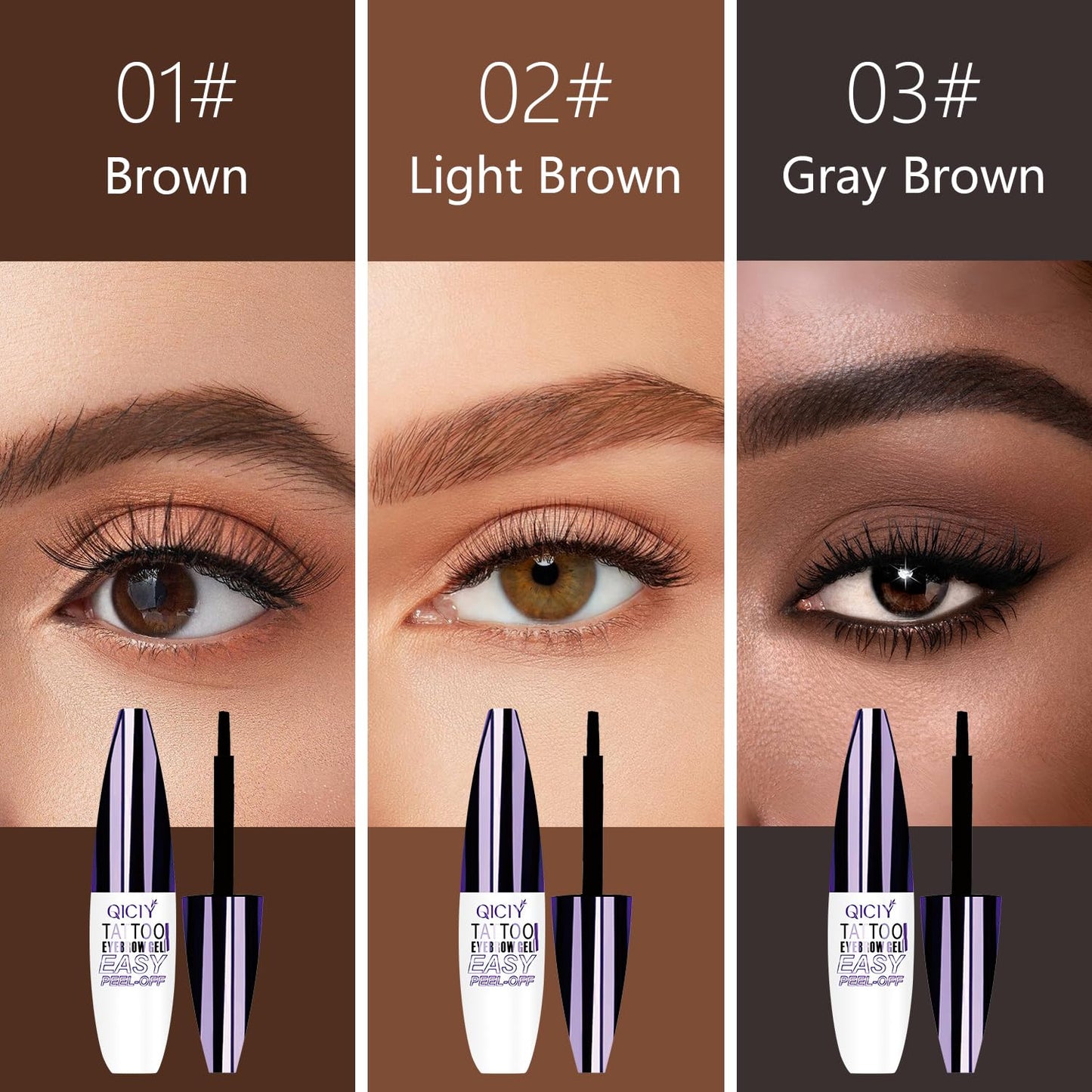 2PCS QICIY Easy Peel-Off Eyebrow Gel- QICIY Peel Off Tattoo Eyebrow Eye Brow Tint Waterproof & Sweatproof For All Skin Tones (Black)