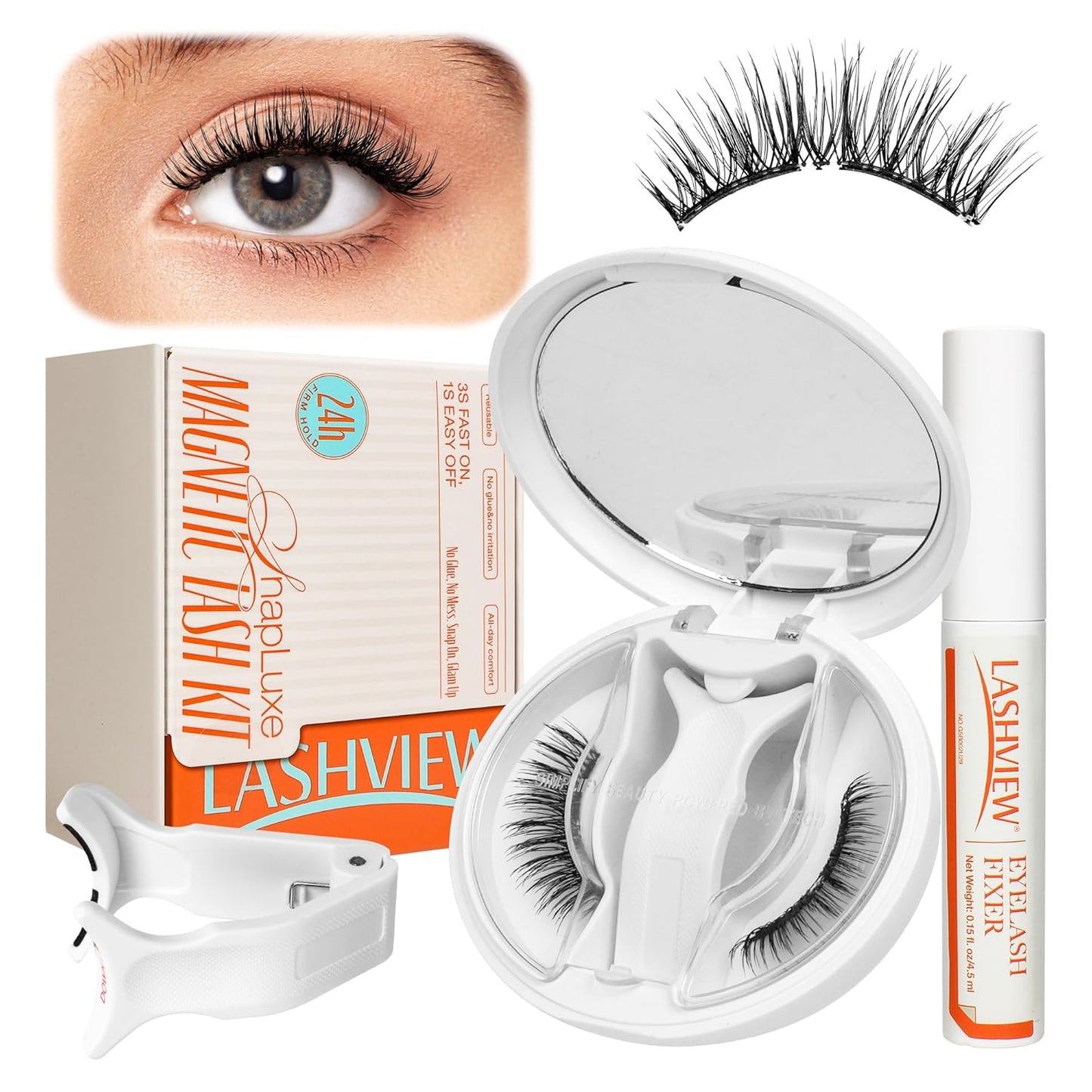 LASHVIEW Upgrade Magnetic Eyelashes with Applicator Soft Magnetic Eyelashes Natural Look Reusable No Glue Needed Easy to Wear and Remove (YT24)