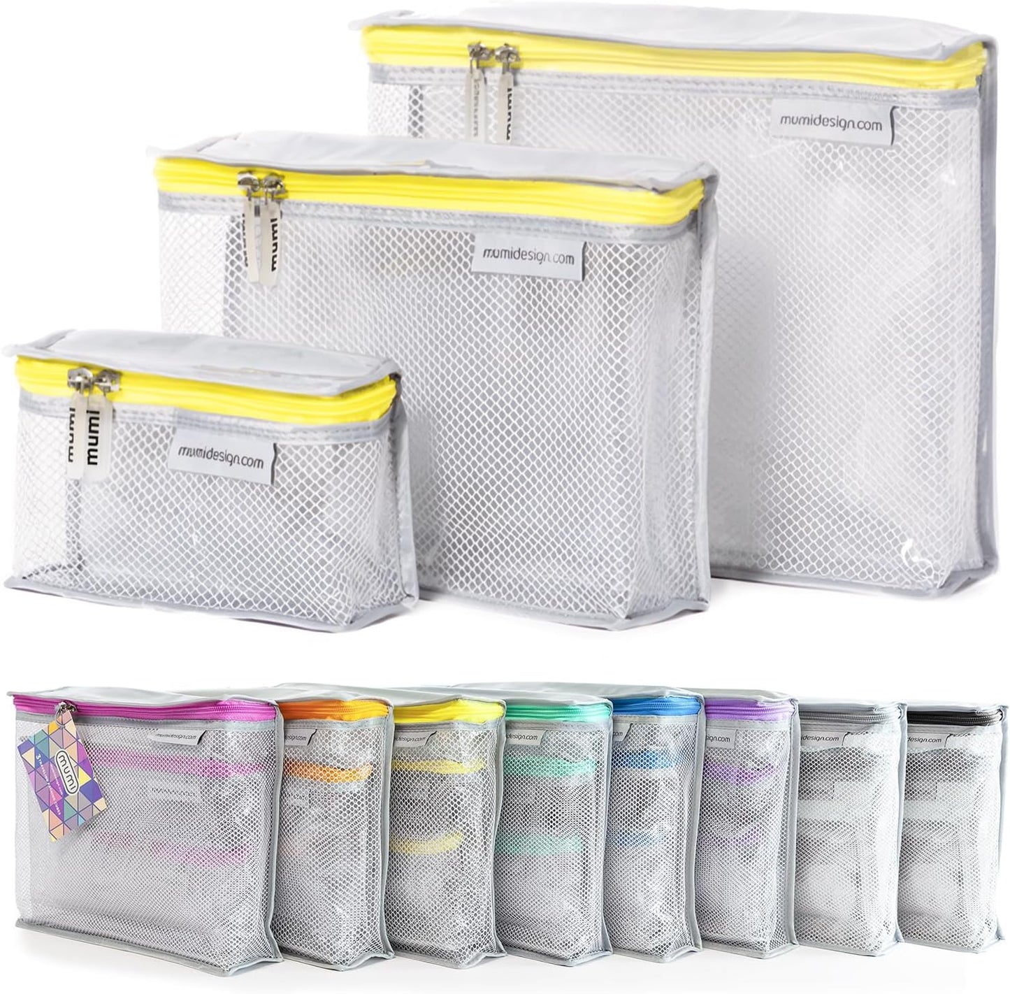 MUMI Travel Toiletry Bag Set of 3 – Clear TSA Approved Toiletry Bags for Women – Reusable Water-Resistant Makeup Organizer Pouches for Skincare, Cosmetics, Travel Accessories, Airport Packing - Yellow