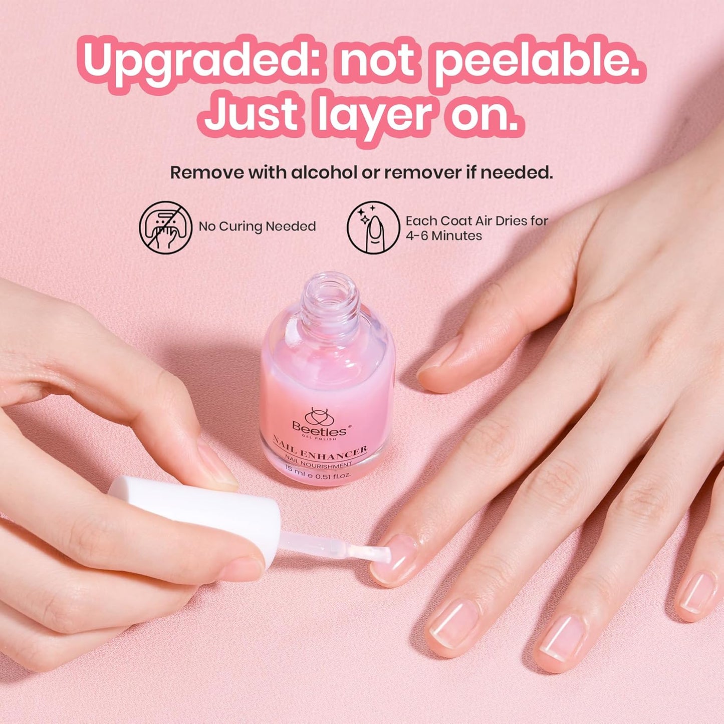 Beetles Nail Strengthener, Air Dry Pink Neutral Nail Polish Strengthener and Growth Nail Growth Treatment Nail Strengthener for Thin Nails and Growth