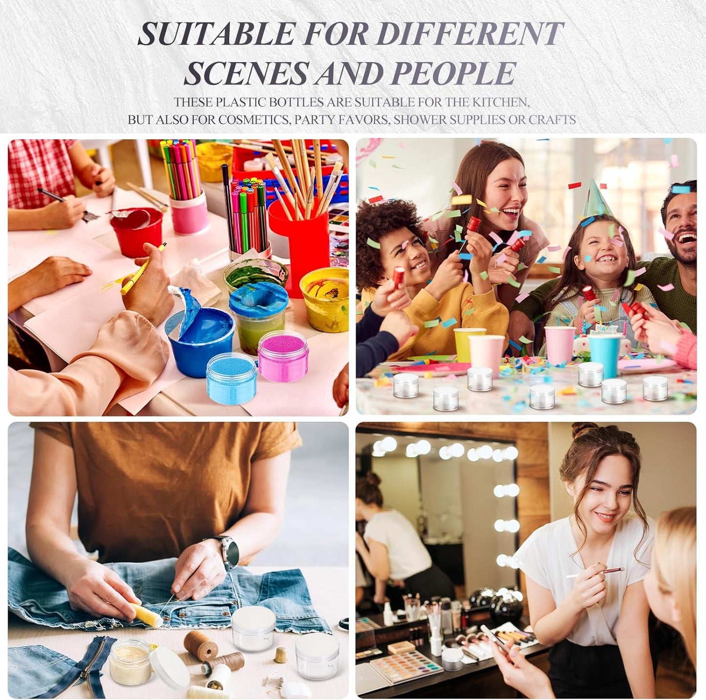 SATINIOR 24 Pieces Empty Clear Plastic Jars with Lids Round Storage Containers Wide-Mouth for Beauty Product Cosmetic Cream Lotion Liquid Butter Craft and Food (Transparent Lid, 1 oz)