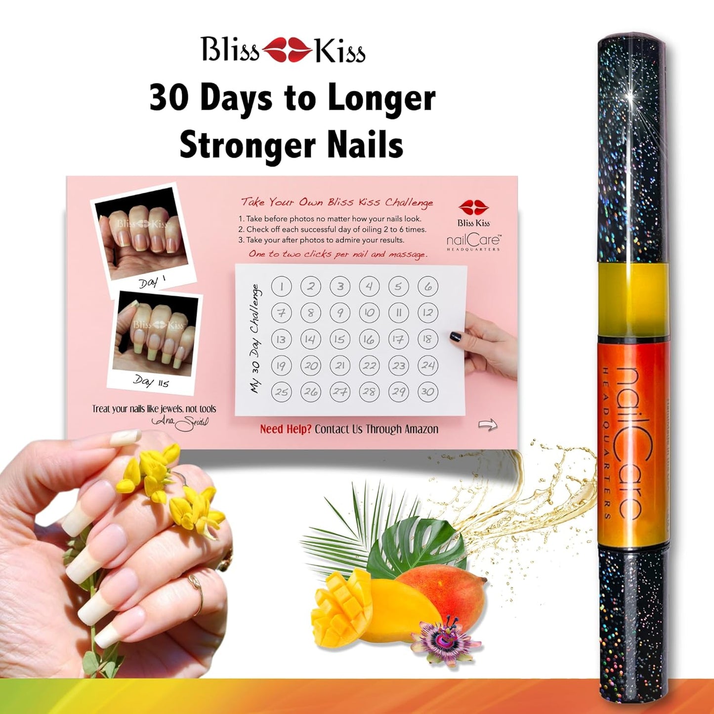 Nail Care Headquarters Simply Pure Cuticle Oil Pen for Nails - Nail Strengthener & Growth Oil and Serum Support for Damaged Nails, Hangnails w/Jojoba cuticle oil—Bali Mango Fragrance