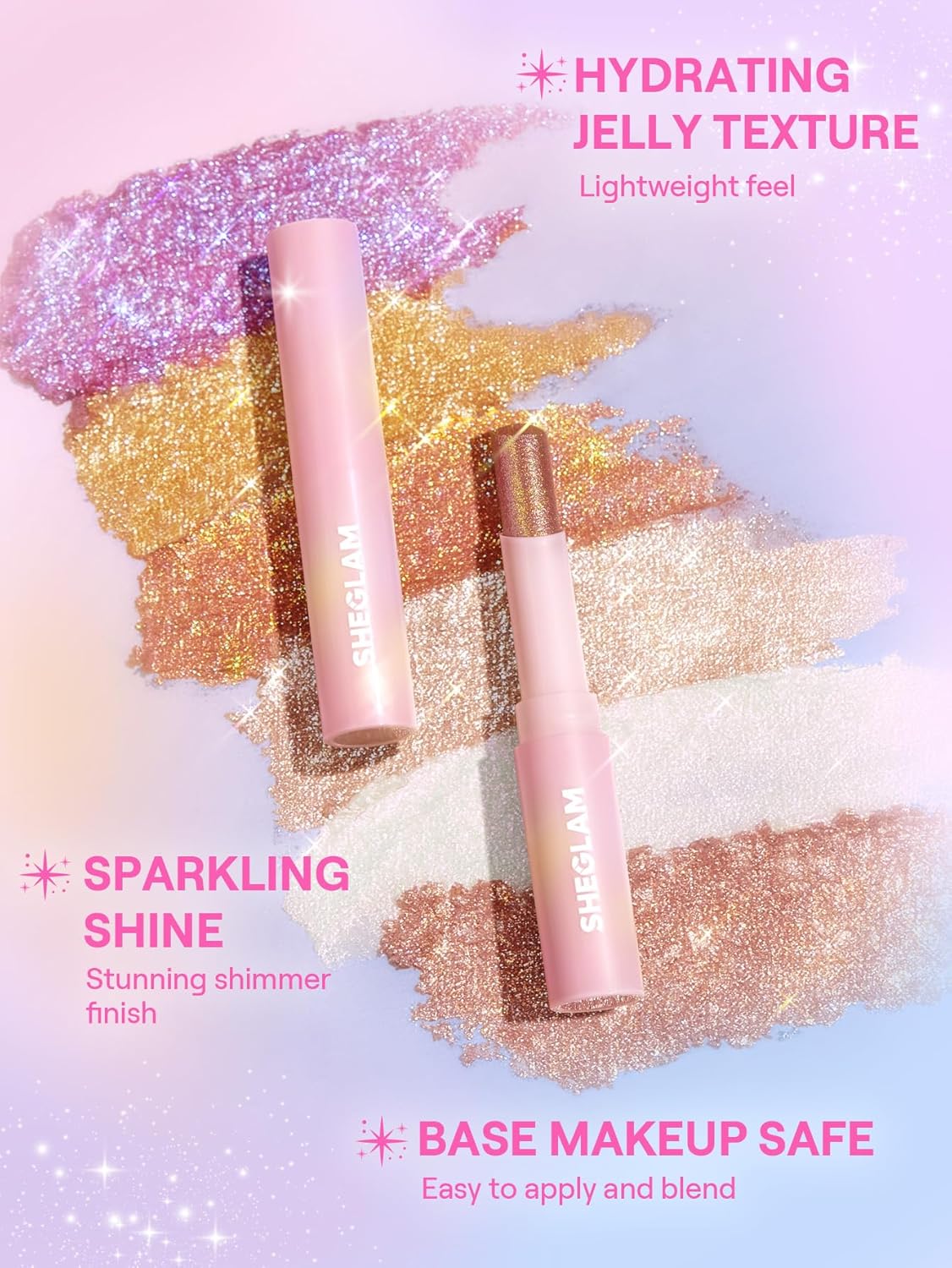 SHEGLAM Crystal Jelly Glaze Stick Eye Shadow Stick Eyeliner Brightener Pencil Crayon with Brush Easy to Blend Long Lasting Shimmer Eyeshadow-Golden Girl