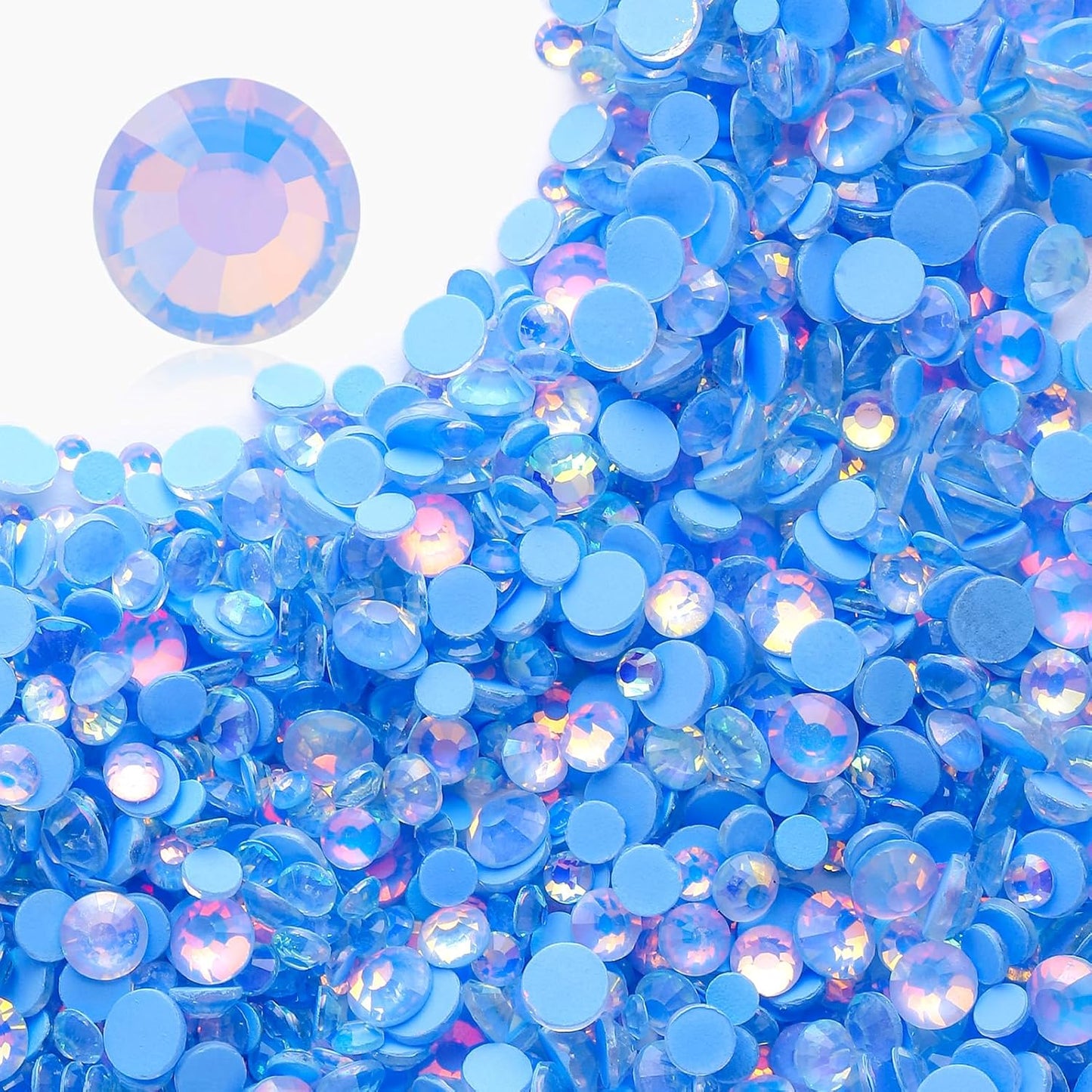 F Light Blue Flatback Rhinestones, Glass Rhinestones for Nail Art and Craft, Glue Fix, Loose Crystal Gemstones(F Light Blue, SS20, 1440pcs, 4.6-4.8mm)