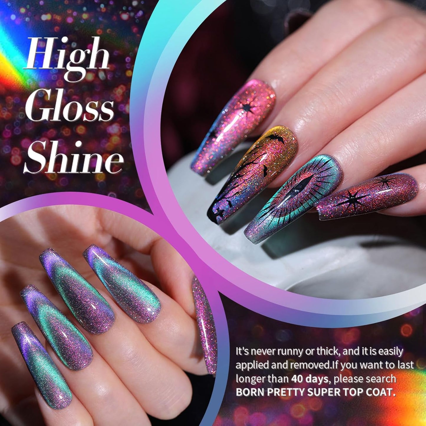 Born Pretty Cat Magnetic Gel Nail Polish 9D Chameleon Holorgraphic Cat Magnetic Eye Gel Polish Glitter Gel Polish Set 6PCS
